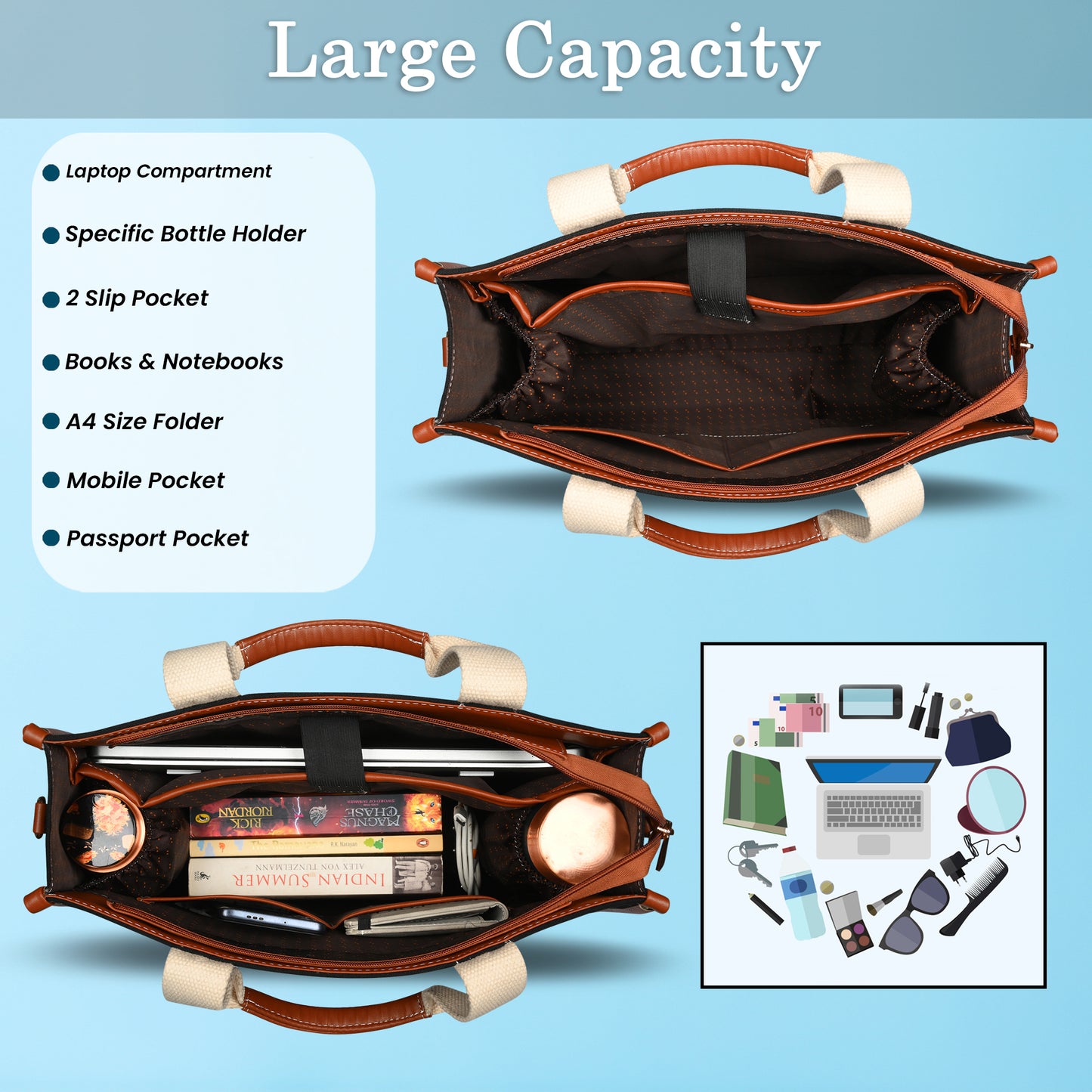 Canvas Laptop Tote Bag 14 inch Casual Briefcase Handbag