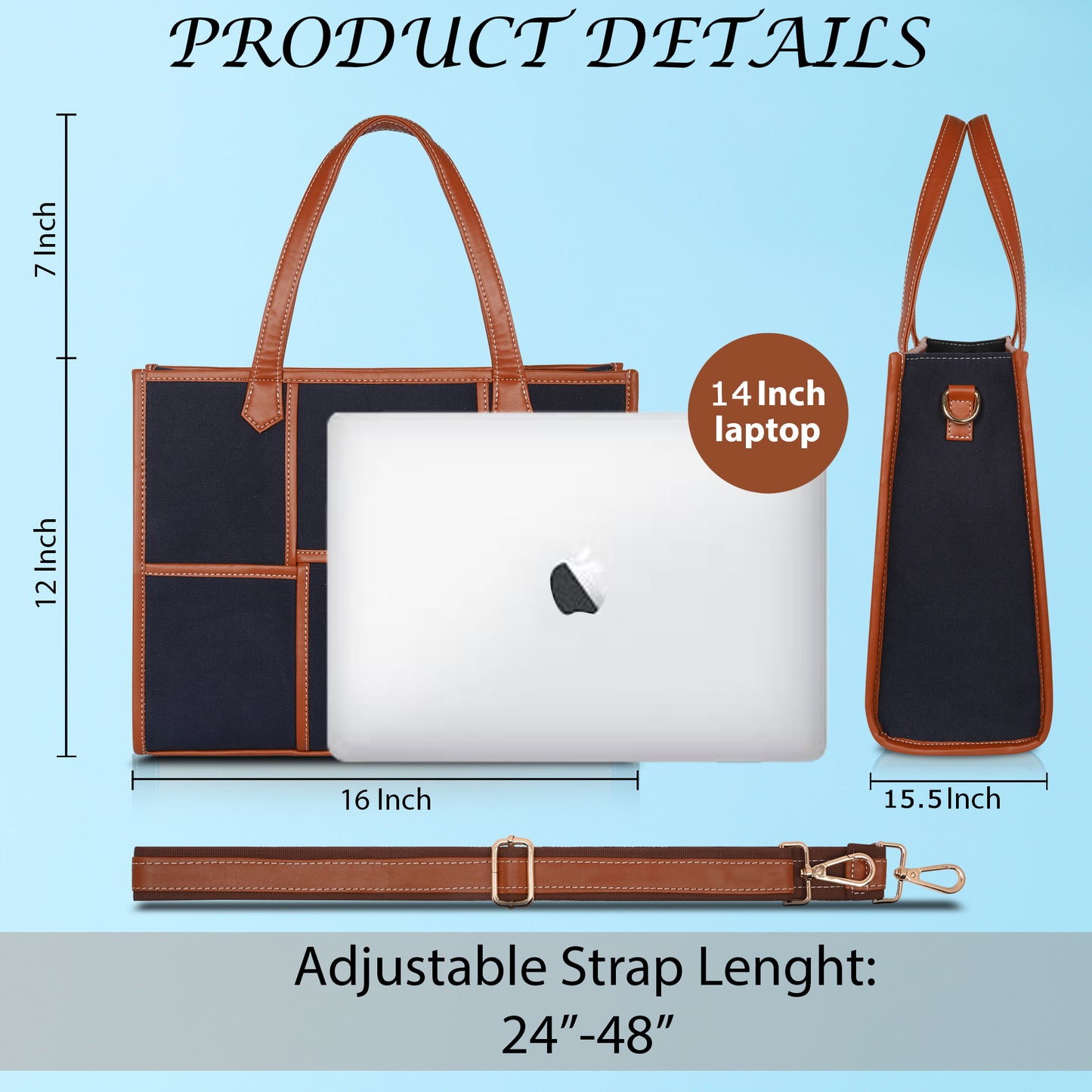 Women Canvas Laptop Tote Bag 14 inch Casual Briefcase Handbag