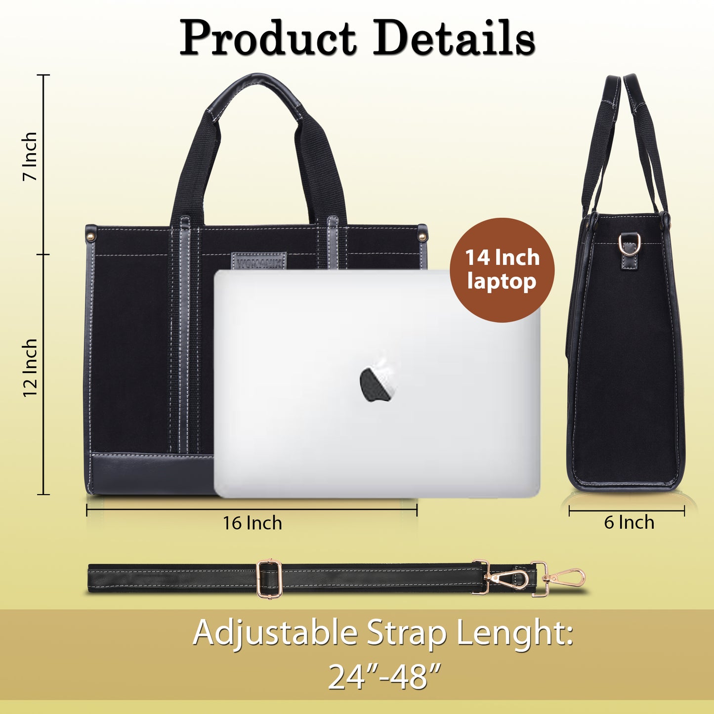 Canvas Laptop Tote Bag 14 inch Casual Briefcase Handbag