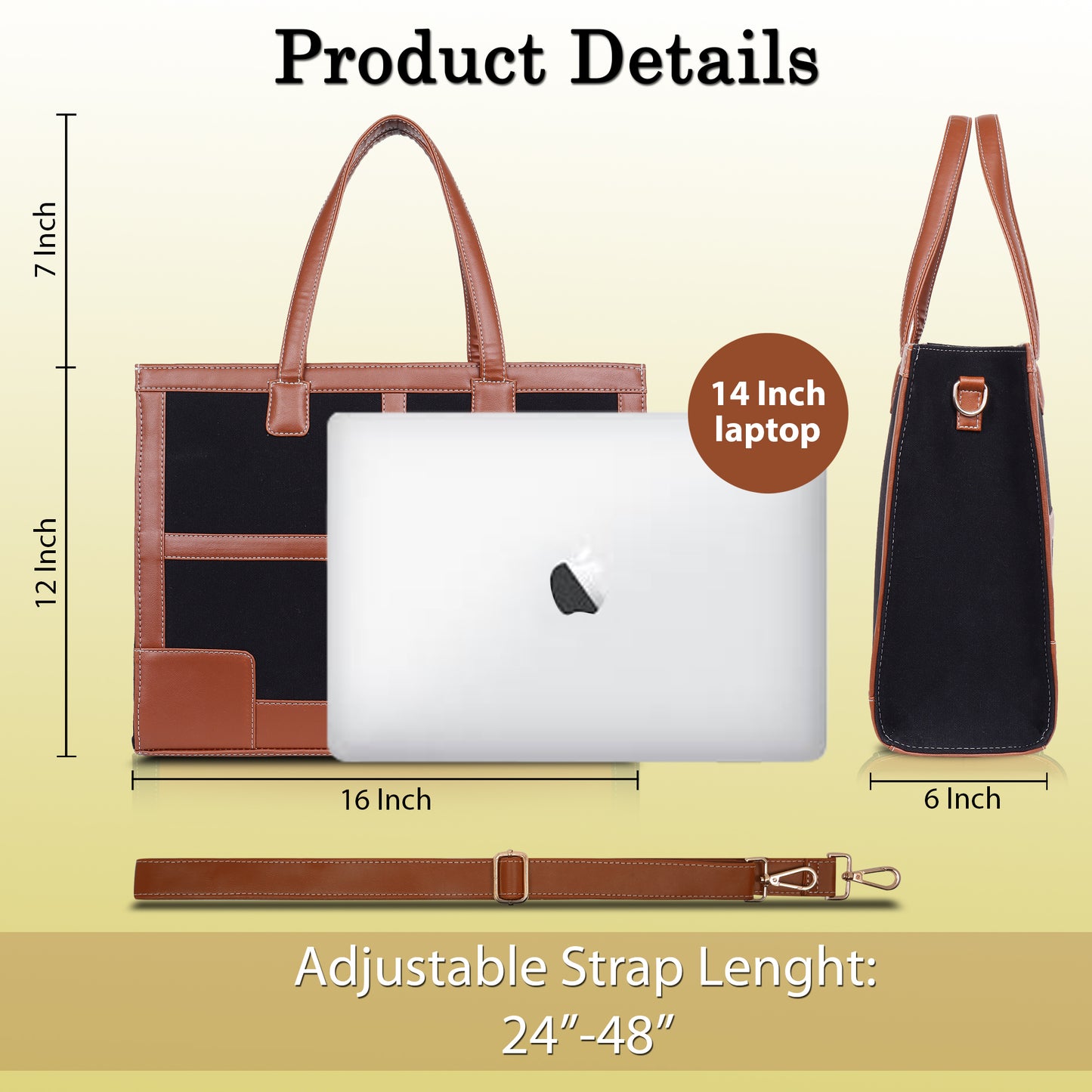 Canvas Laptop Tote Bag 14 inch Casual Briefcase Handbag