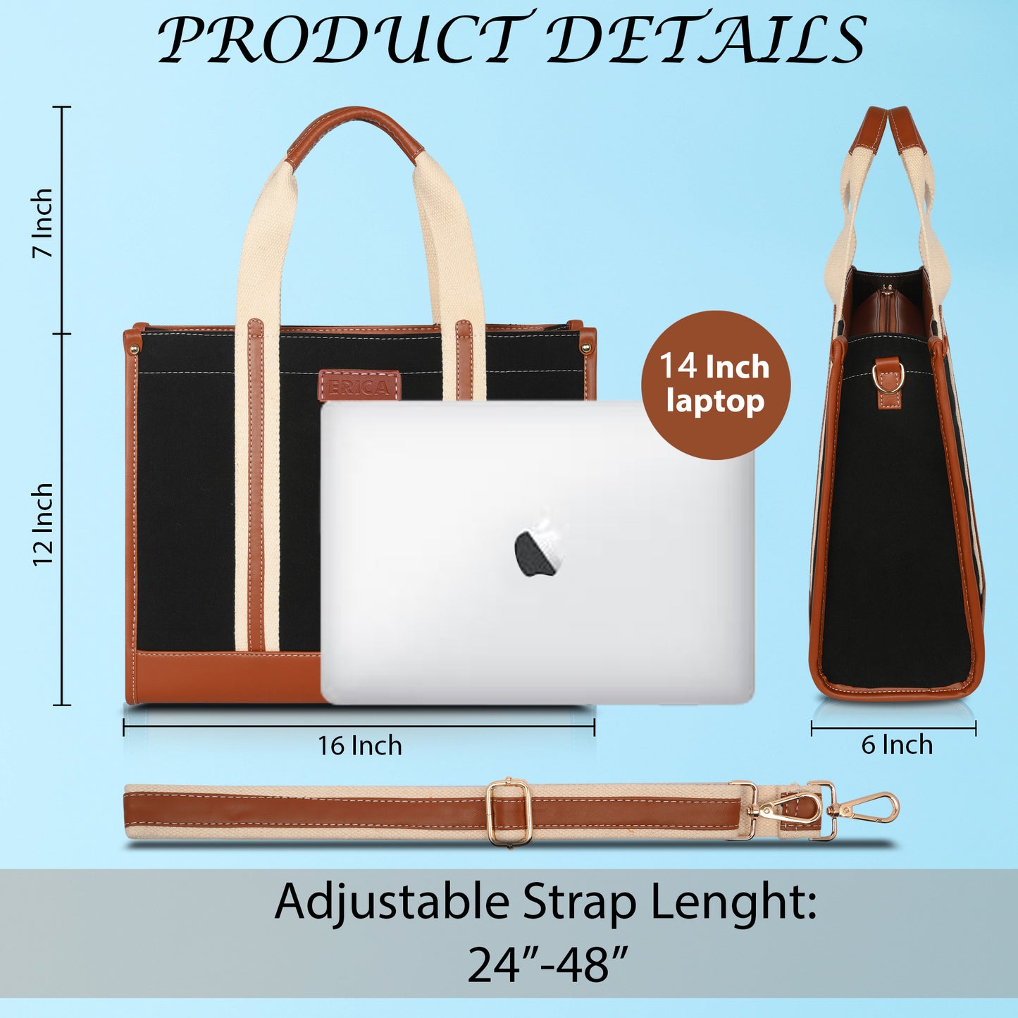 Canvas Laptop Tote Bag 14 inch Casual Briefcase Handbag