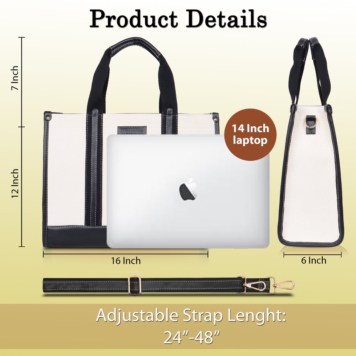 Canvas Laptop Tote Bag 14 inch Casual Briefcase Handbag