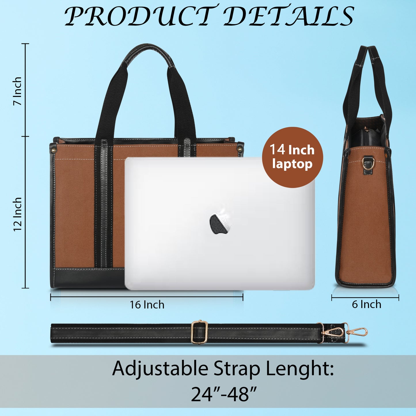 Canvas Laptop Tote Bag 14 inch Casual Briefcase Handbag
