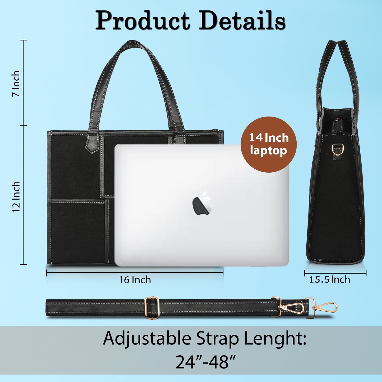 Women Canvas Laptop Tote Bag 14 inch Casual Briefcase Handbag