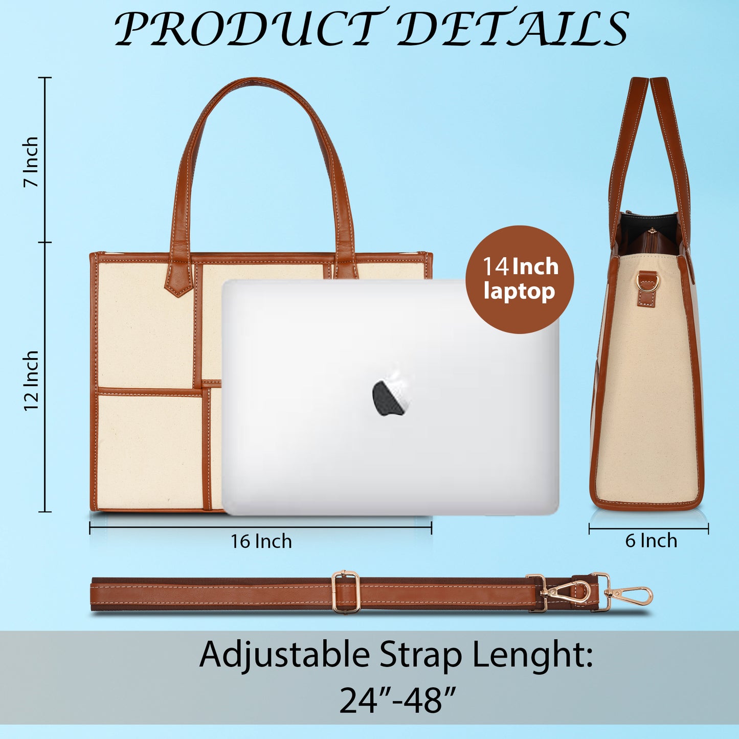 Women Canvas Laptop Tote Bag 14 inch Casual Briefcase Handbag