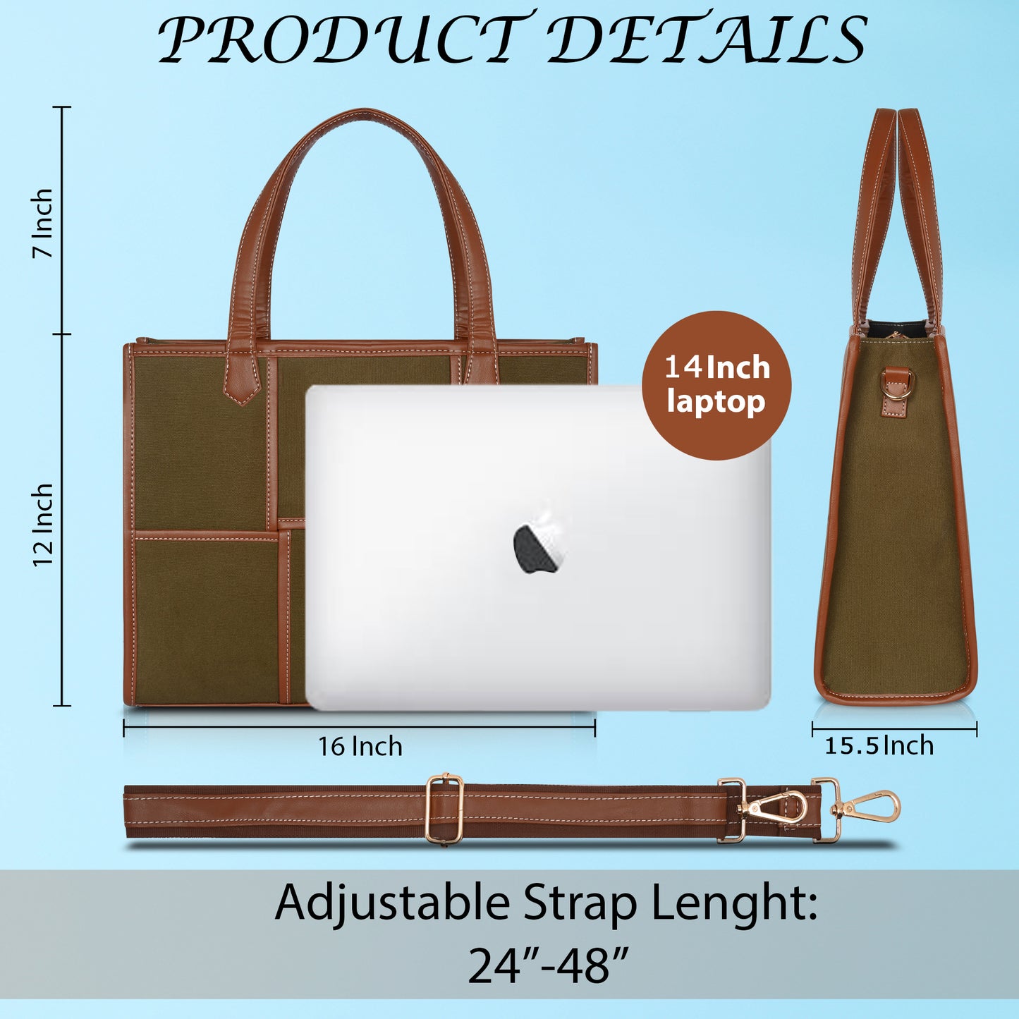 Women Canvas Laptop Tote Bag 14 inch Casual Briefcase Handbag