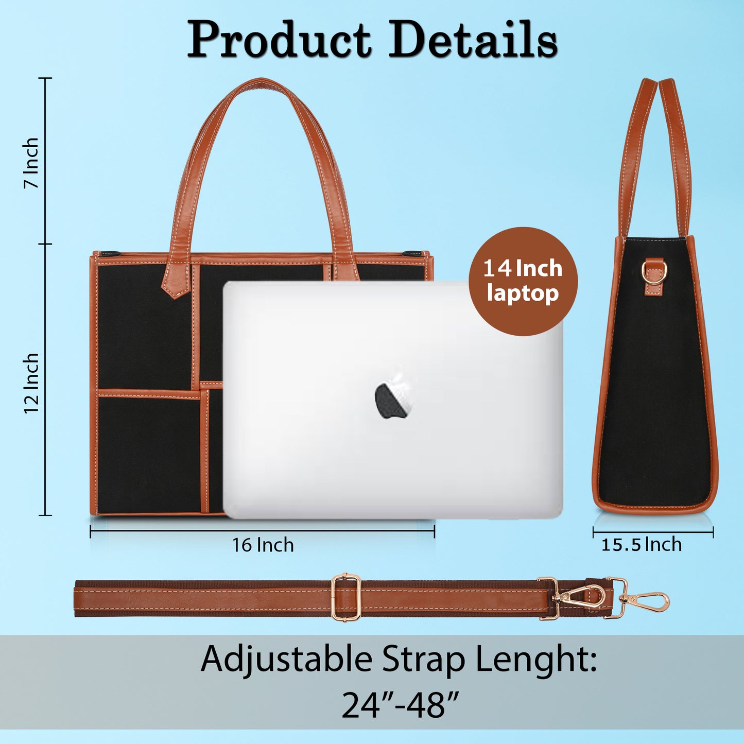 Women Canvas Laptop Tote Bag 14 inch Casual Briefcase Handbag