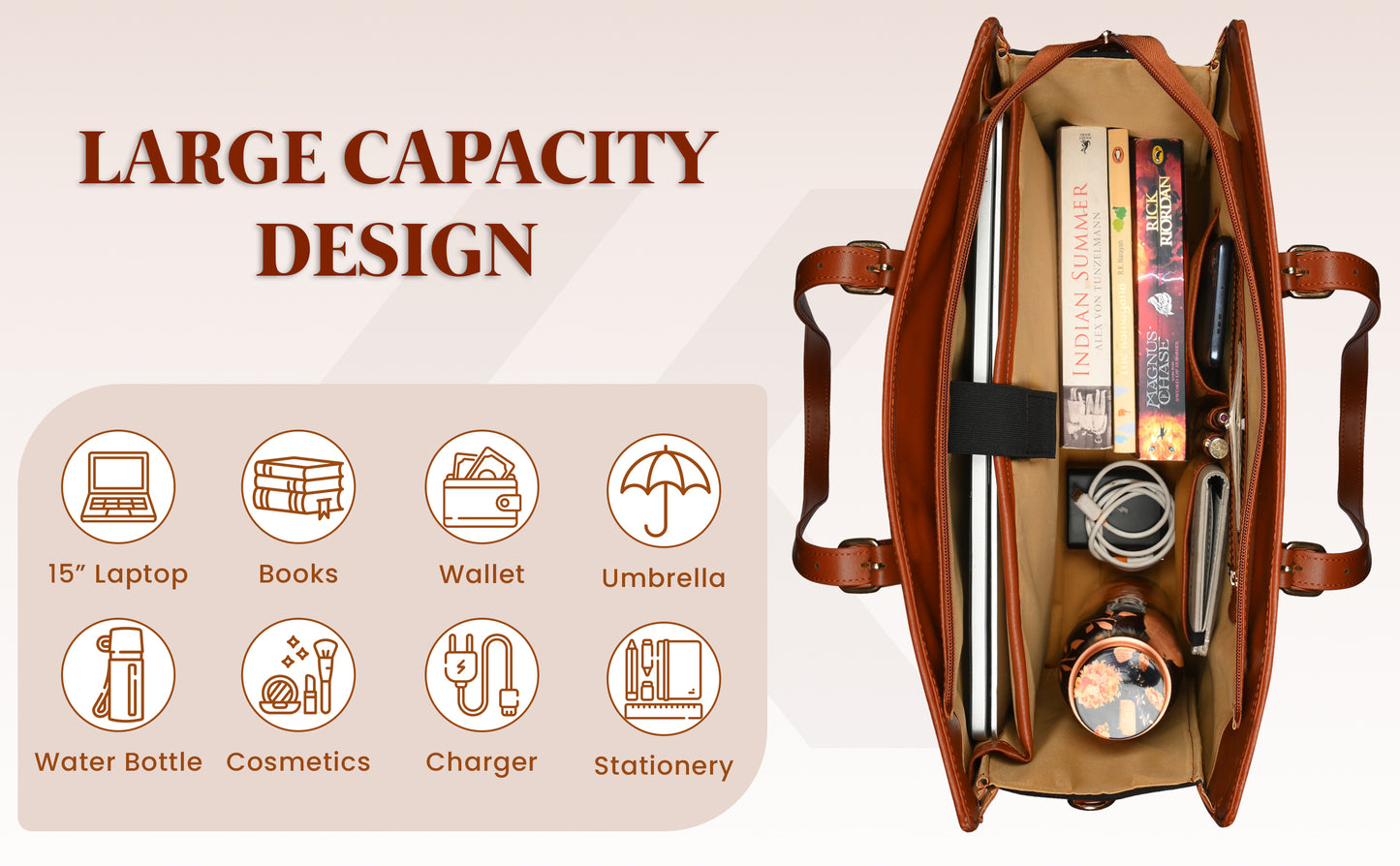 Canvas Laptop Tote Bags for Women College bag 14 inch, Large Capacity Handbag for Office, School, Travel (0082)