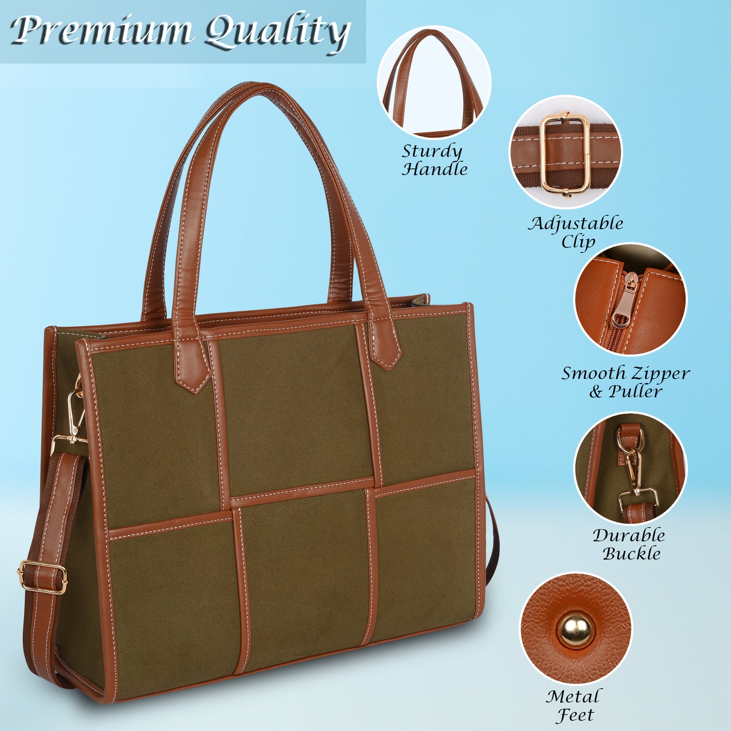 Women Canvas Laptop Tote Bag 14 inch Casual Briefcase Handbag