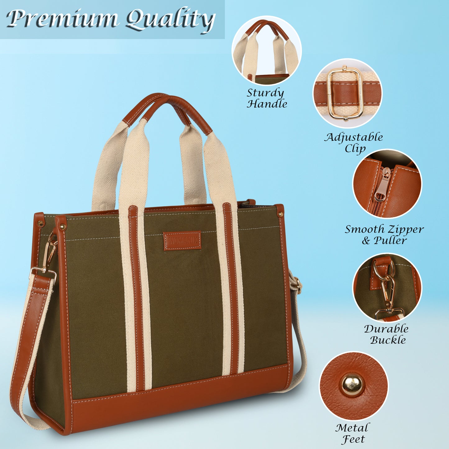 Canvas Laptop Tote Bag 14 inch Casual Briefcase Handbag