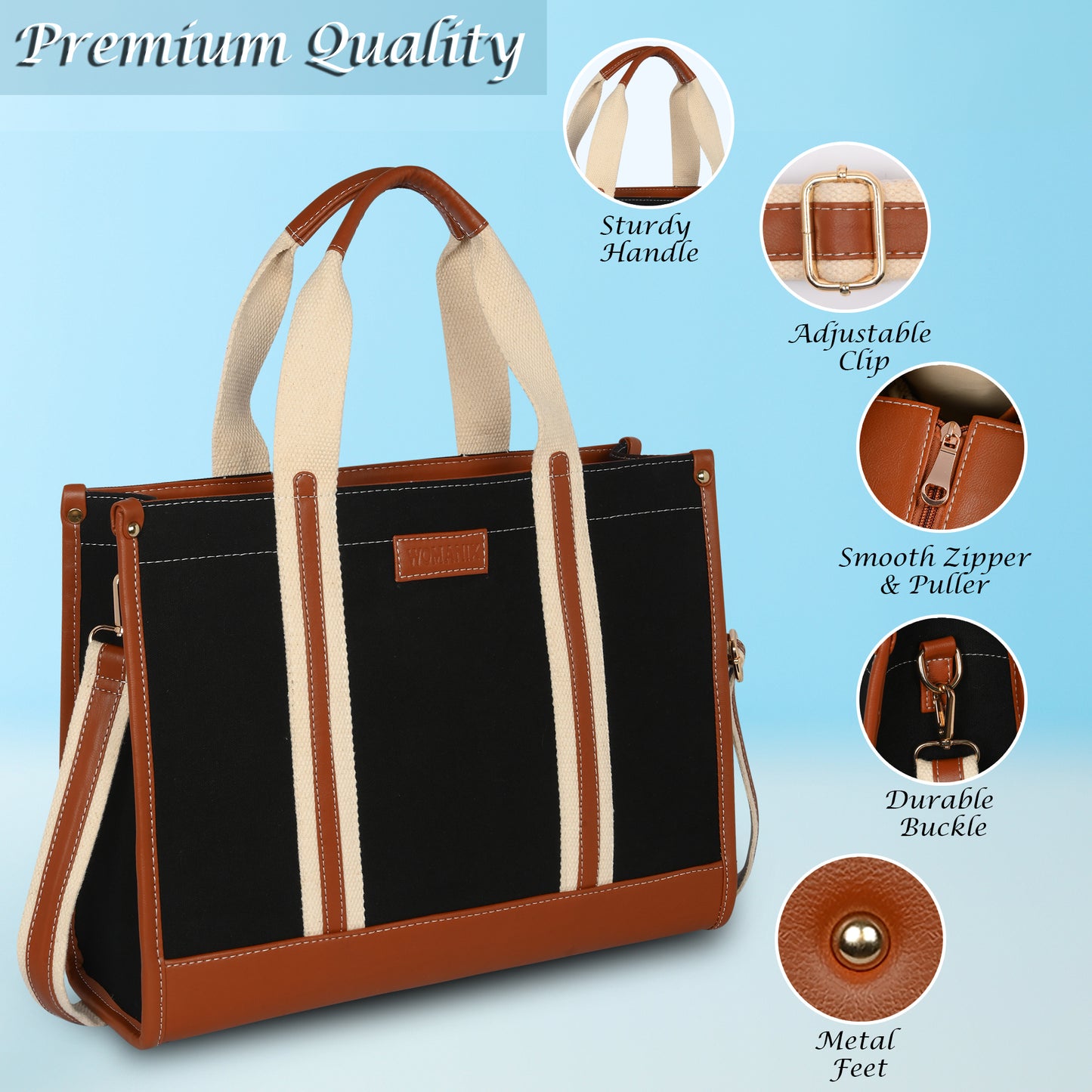 Canvas Laptop Tote Bag 14 inch Casual Briefcase Handbag