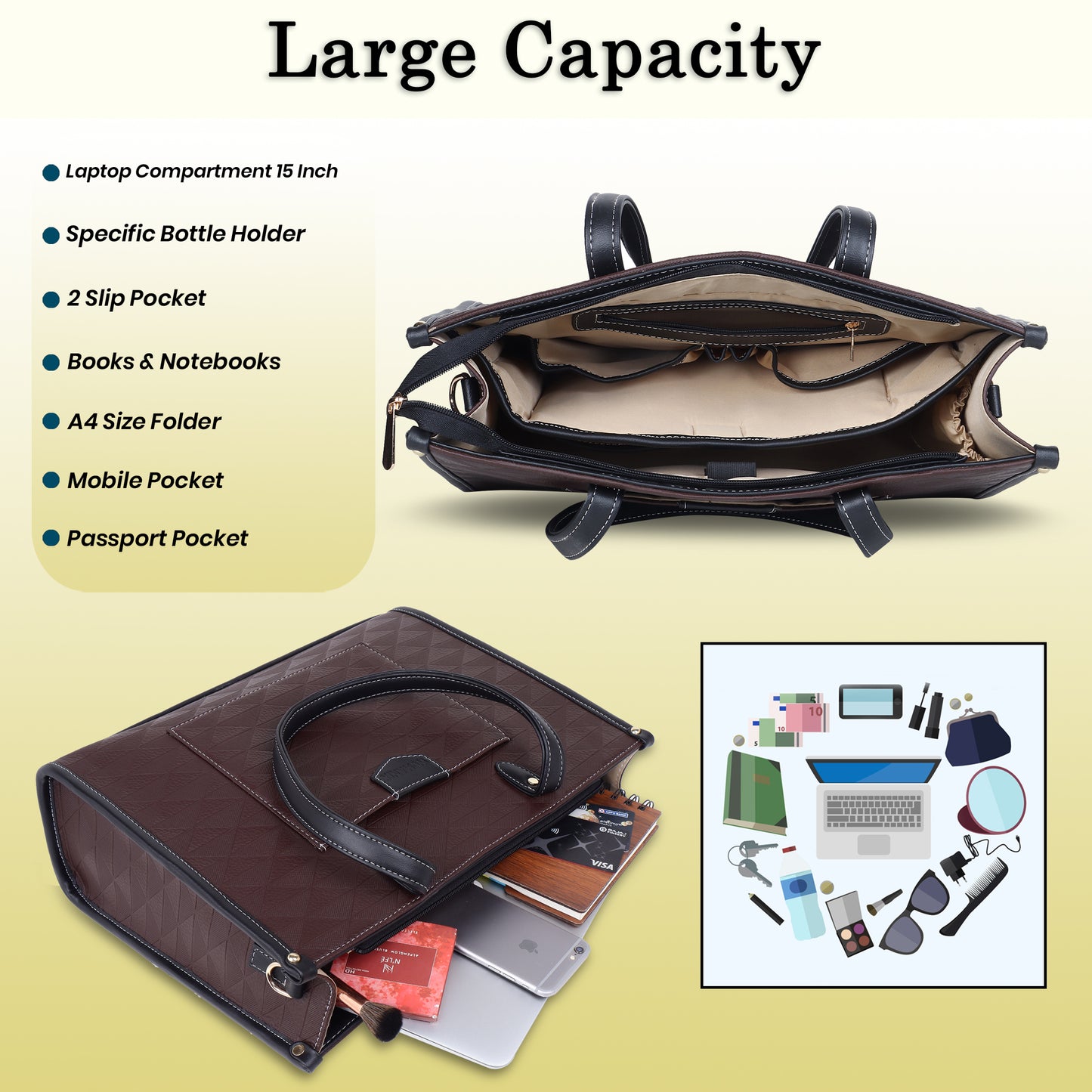 Womanix Laptop Tote Bag PU Laptop Bag 14 inch Work Shoulder Bags Casual Briefcase Handbag for Travel, Office, College (0089)