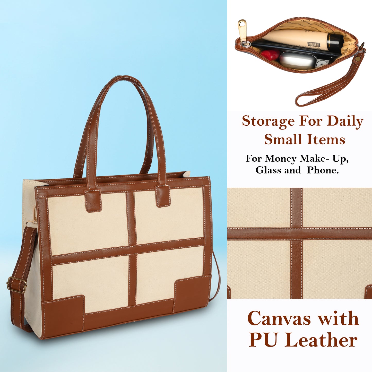 Canvas Laptop Tote Bag 14 inch Casual Briefcase Handbag