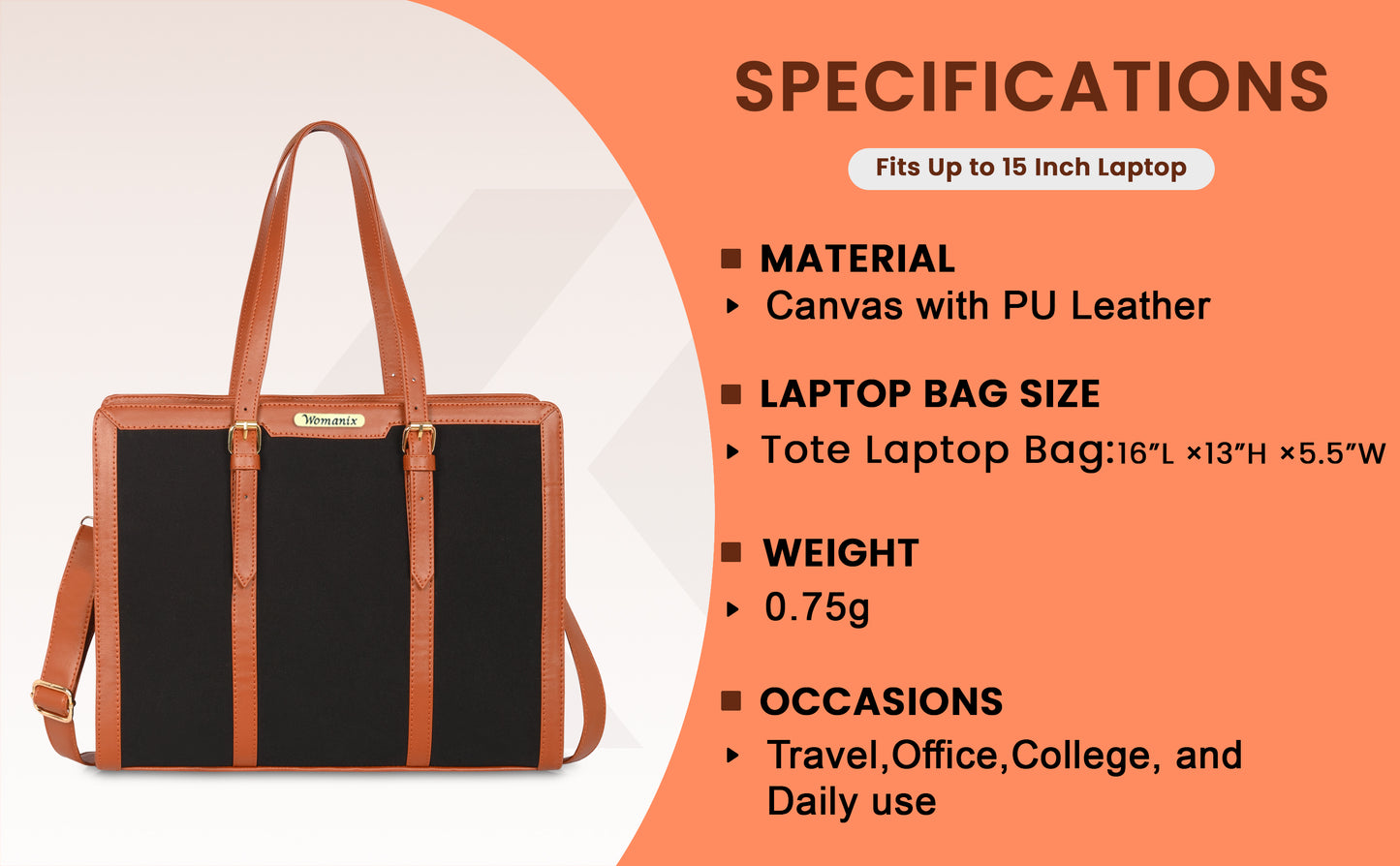 Canvas Laptop Tote Bags for Women College bag 14 inch, Large Capacity Handbag for Office, School, Travel (0082)