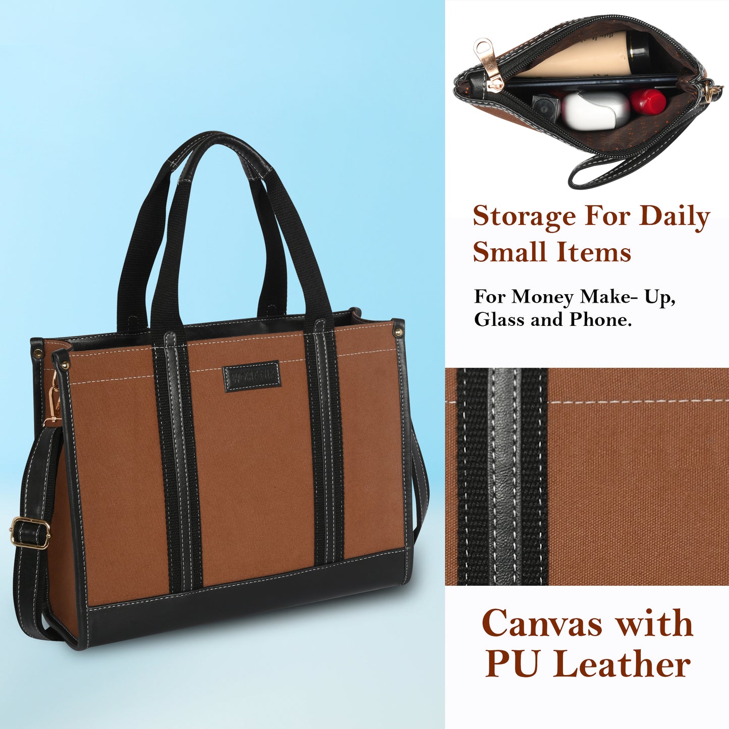 Canvas Laptop Tote Bag 14 inch Casual Briefcase Handbag