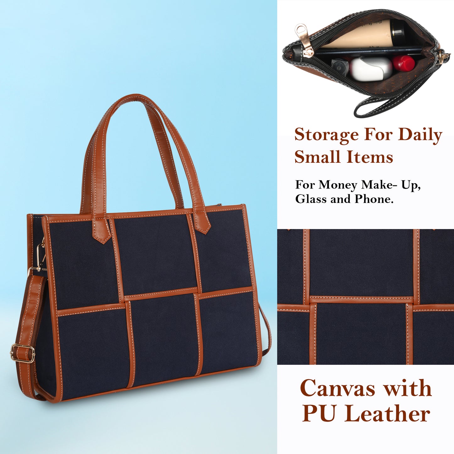 Women Canvas Laptop Tote Bag 14 inch Casual Briefcase Handbag