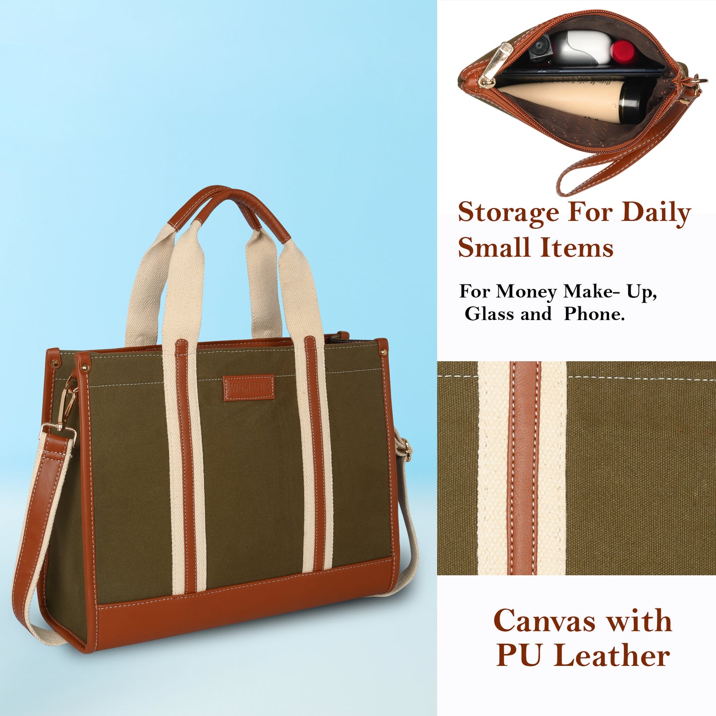 Canvas Laptop Tote Bag 14 inch Casual Briefcase Handbag