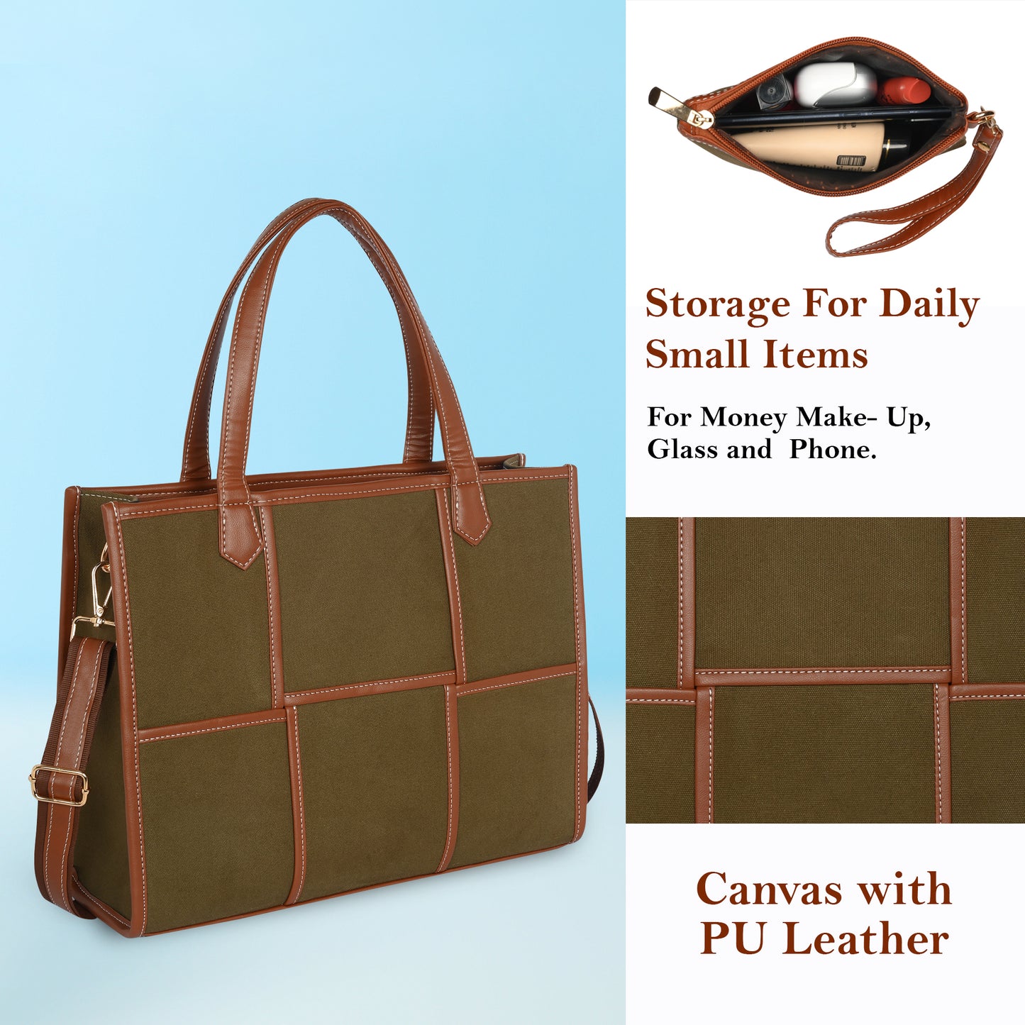 Women Canvas Laptop Tote Bag 14 inch Casual Briefcase Handbag