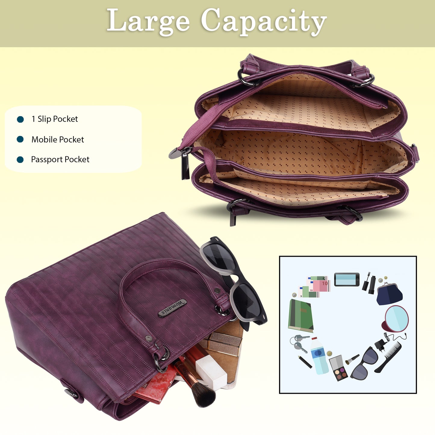 Tri- Compartment Handbag