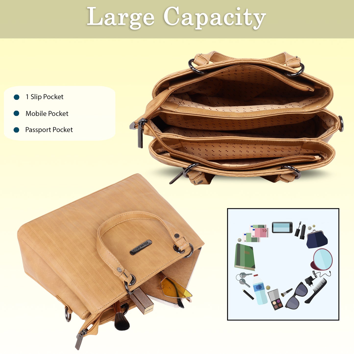 Tri- Compartment Handbag