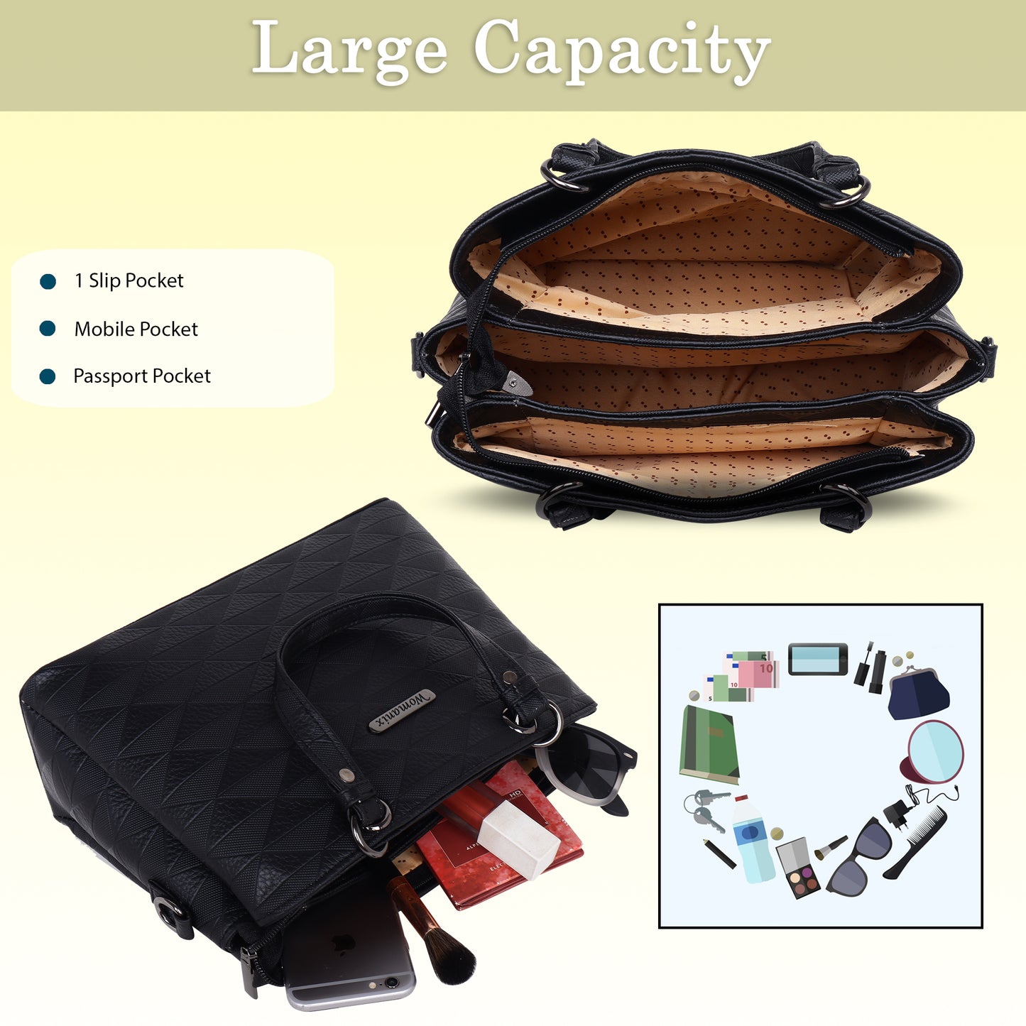 Tri- Compartment Handbag