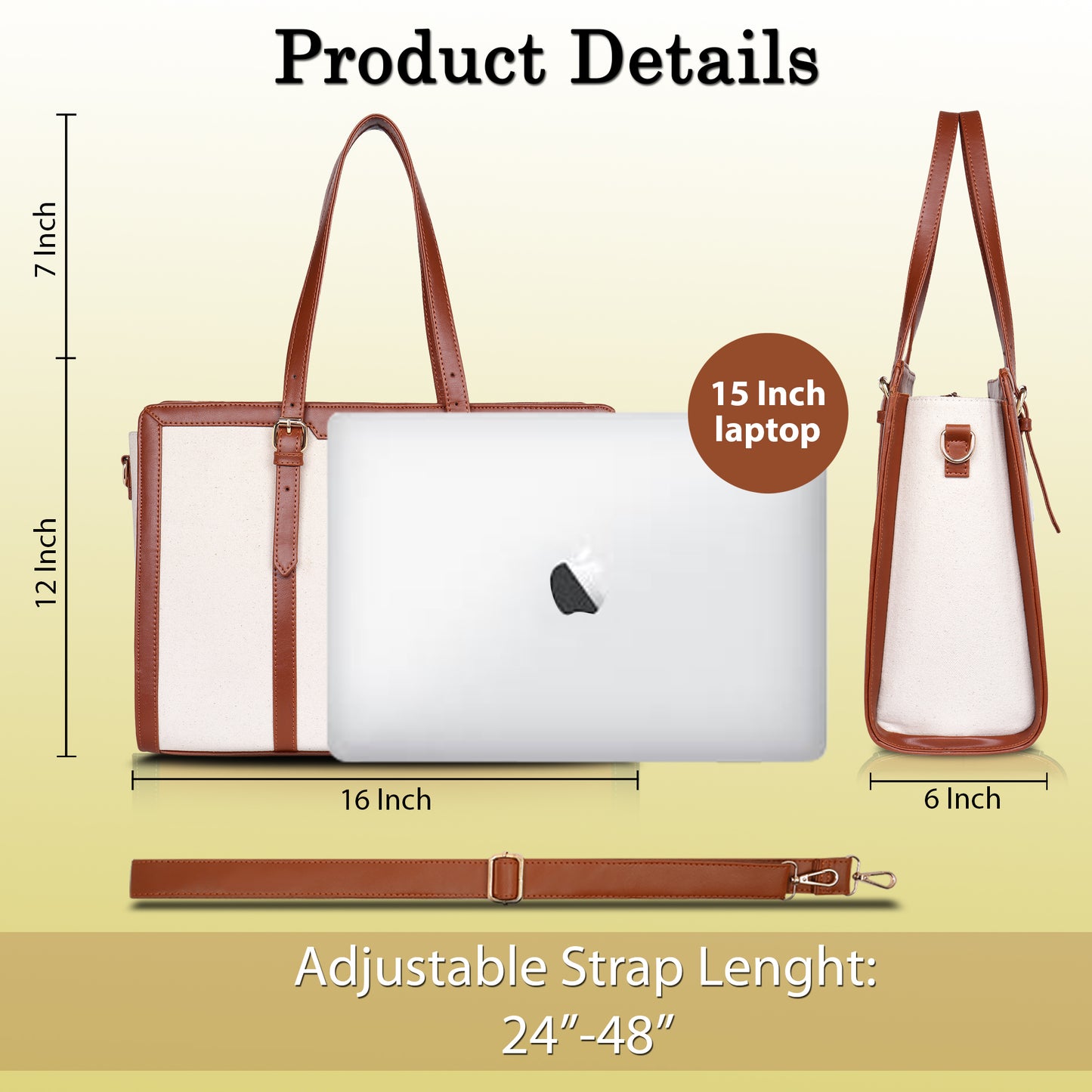 Womanix Canvas Laptop Tote Bags for Women, Work Bag, 15 inch tote for Women, Large Capacity Handbag for Office, School, Travel, Teacher Purse (0082)