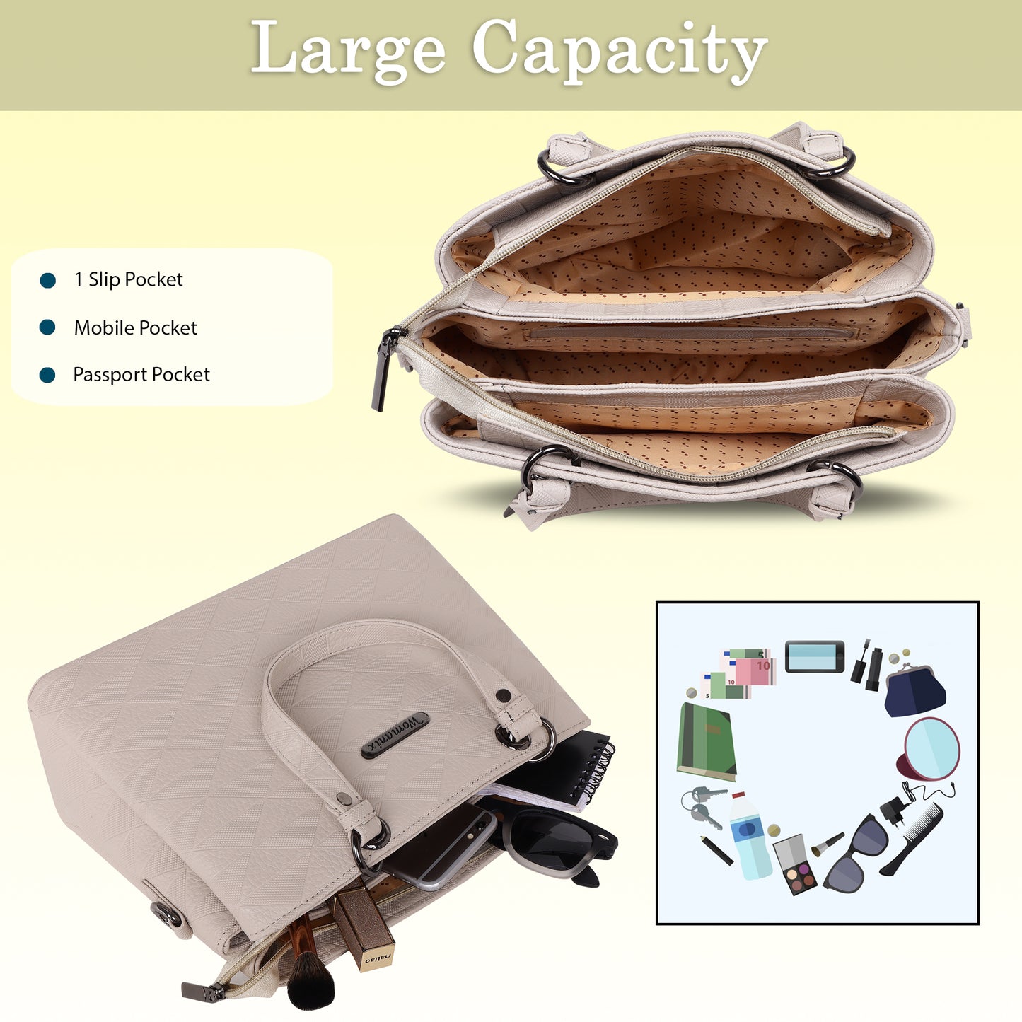 Tri- Compartment Handbag