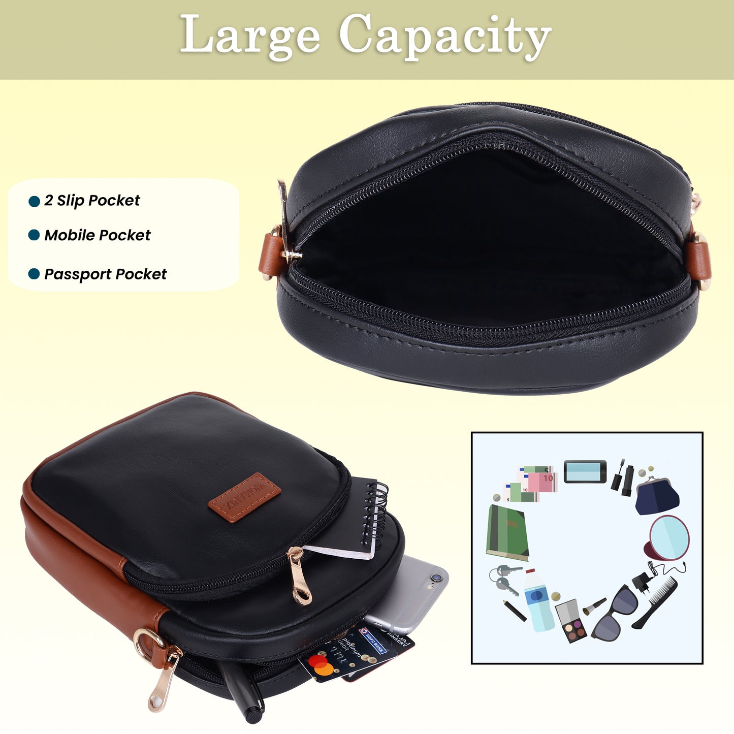 Womanix Crossbody PU Sling Bag for daily use, shoulder sling Bag with Ajustable Strap, Small Trendy Sling Crossbody Bag, party sling, casual, travel, outing (0105)