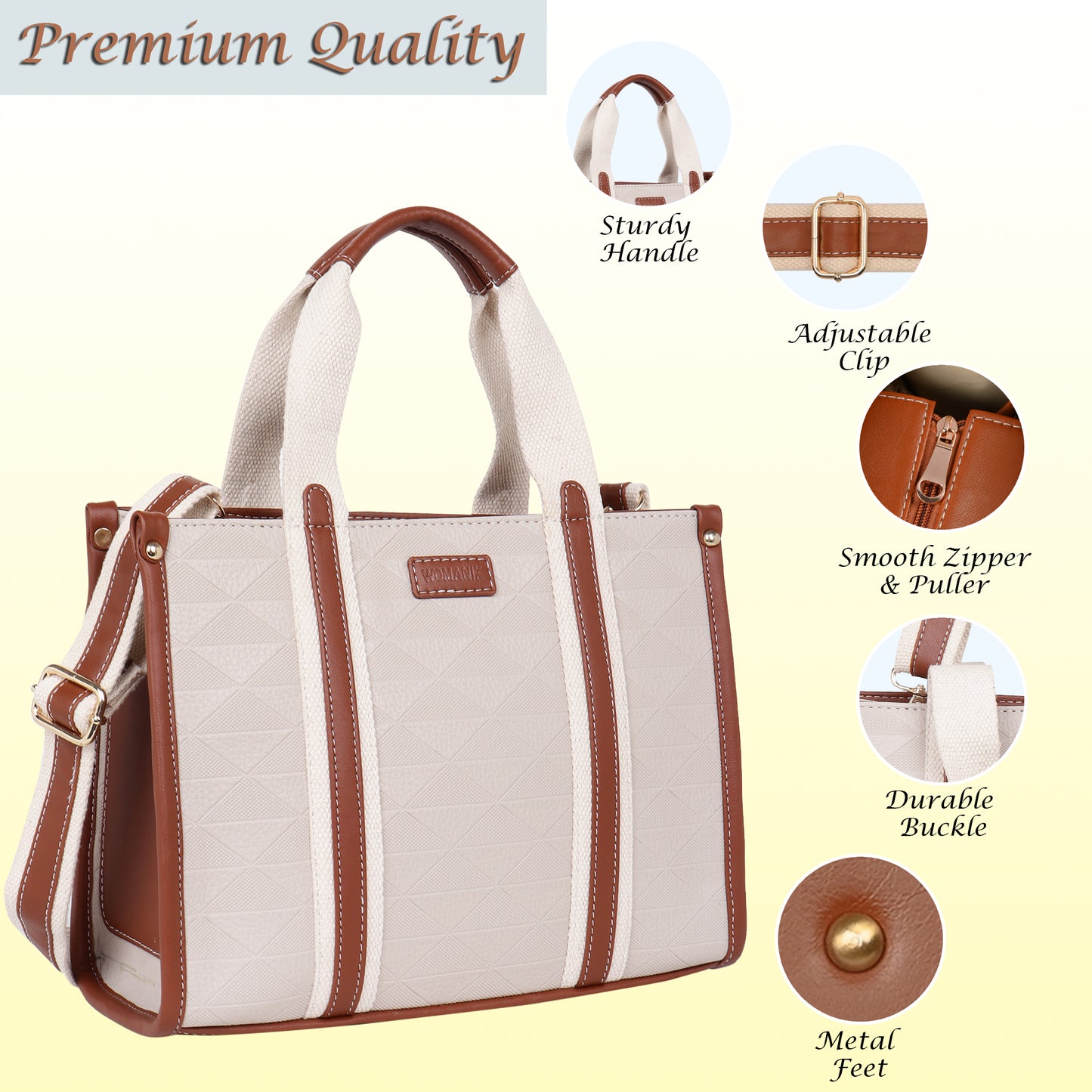 Womanix PU Laptop Tote Bags for Women with Front Pocket, Work Bag,15 inch tote for Women, Large Capacity Handbag for Office, School, Travel, Teacher Purse (Beige Tan) (0096)