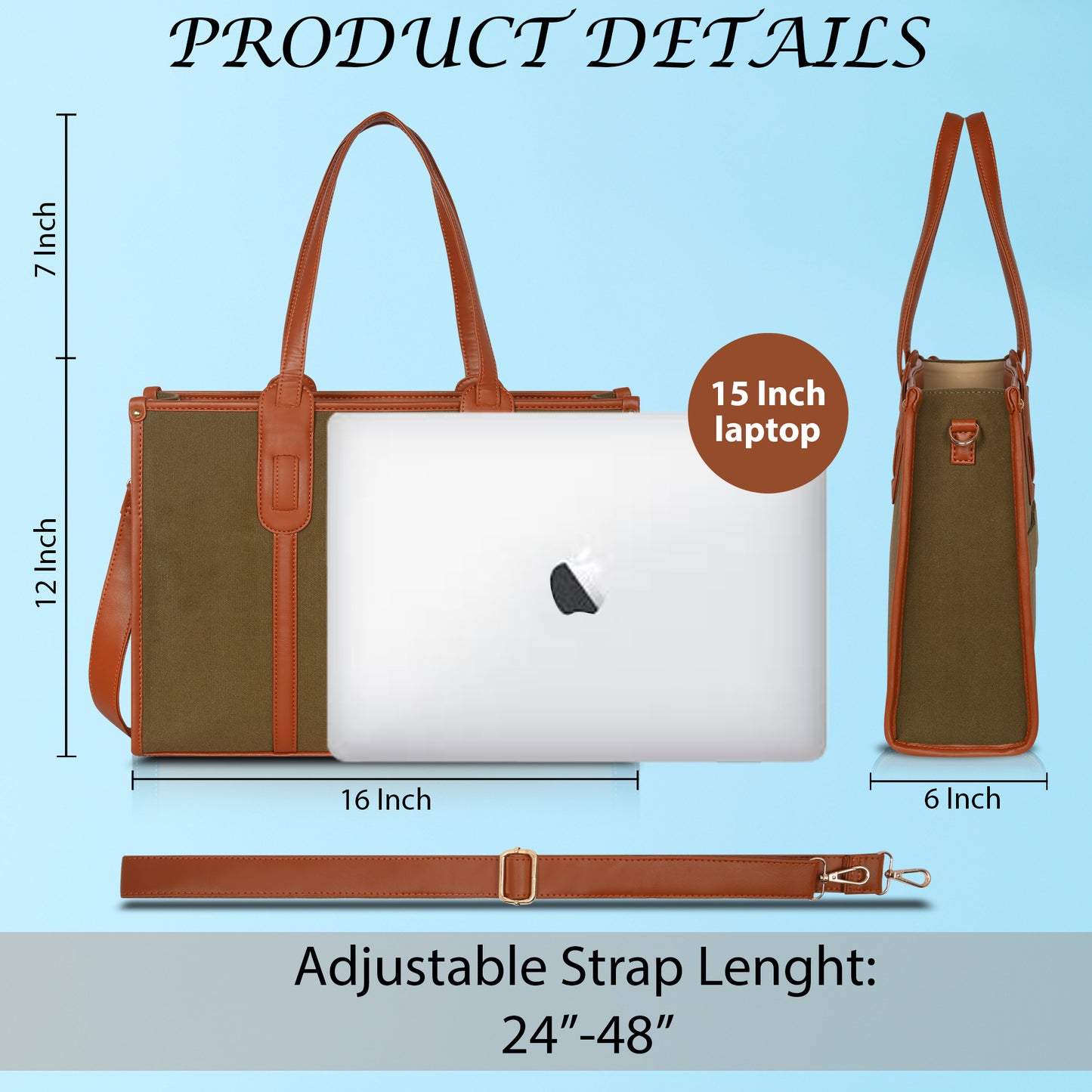 Women Canvas Laptop Tote Bags College Bag 14 inch Briefcase, Handbag for Office.