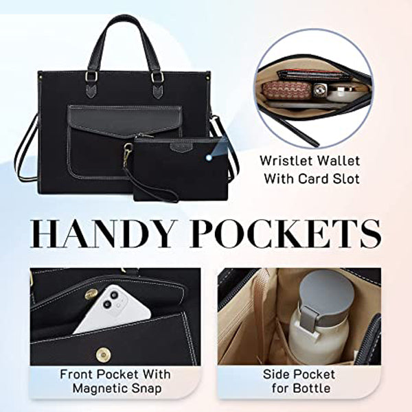 Canvas Laptop Tote Bag 14 Inch Casual Briefcase Handbag