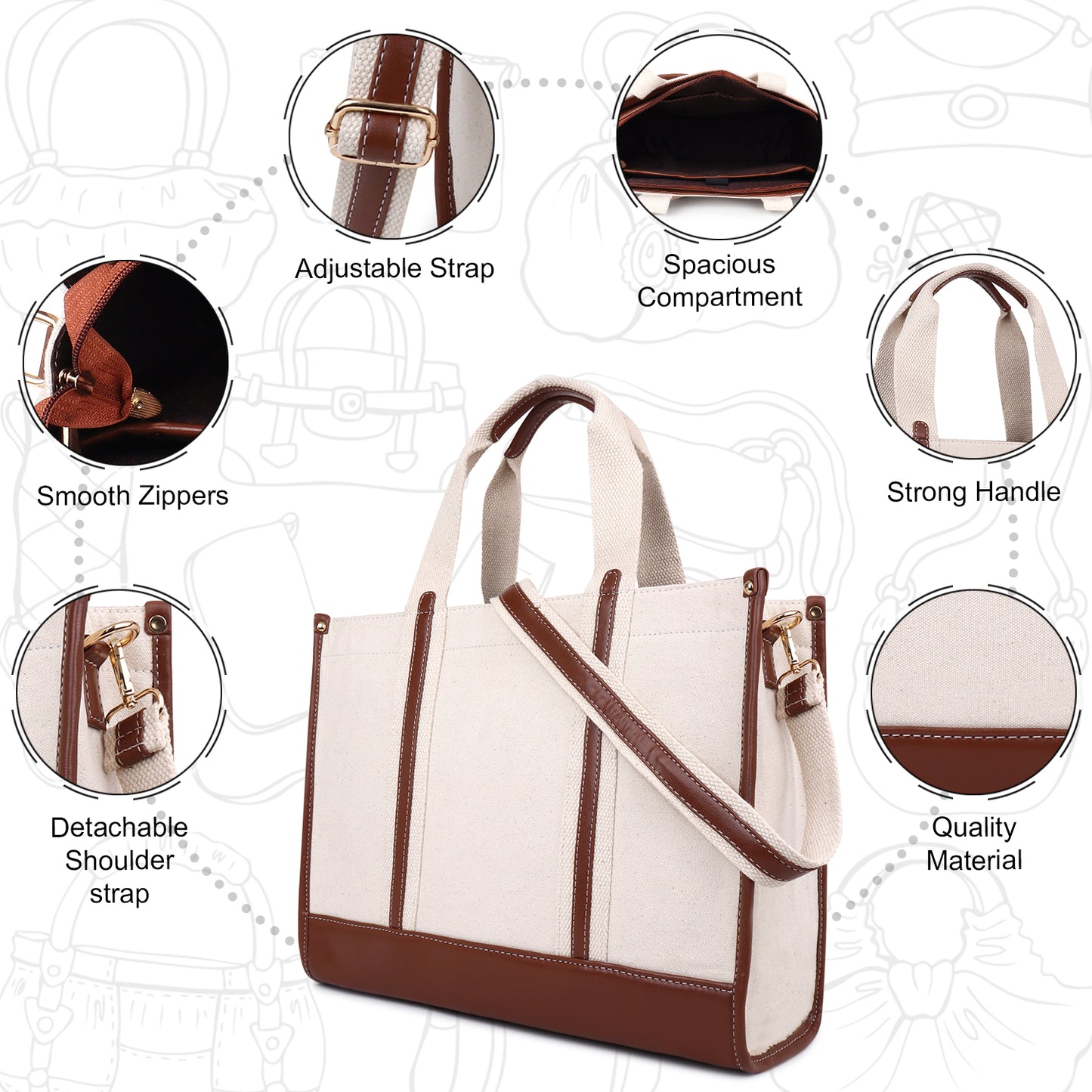 Canvas Laptop Tote Bag 14 inch Casual Briefcase Handbag