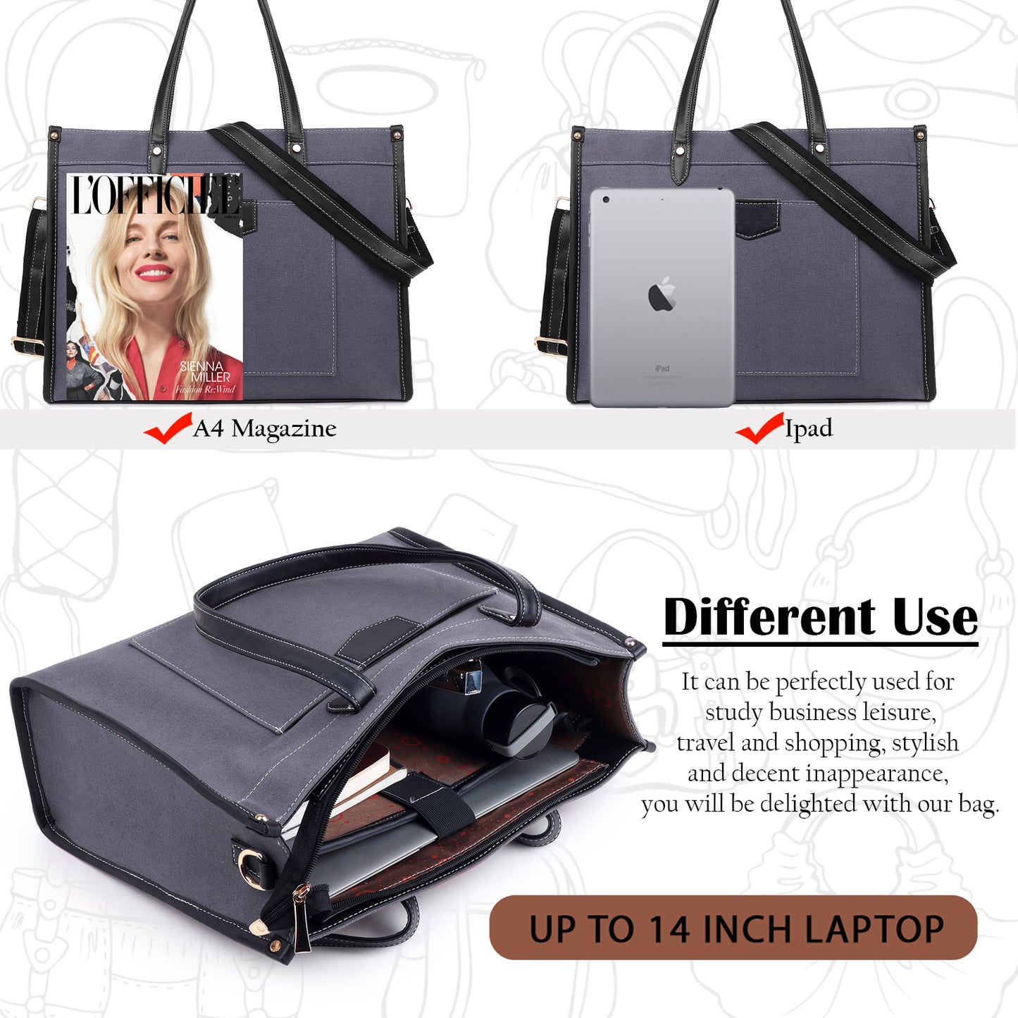 Noir Charm Laptop Tote