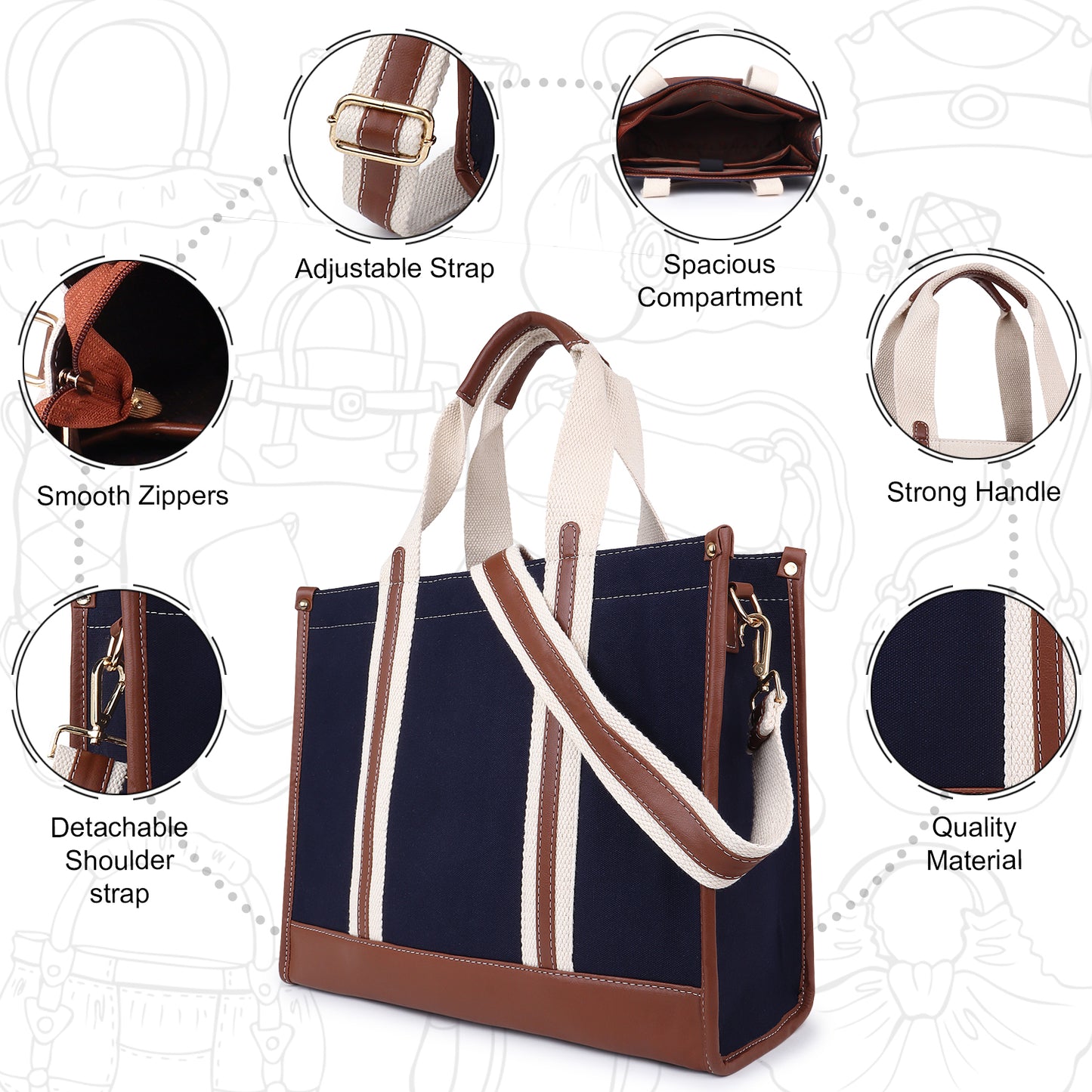 Canvas Laptop Tote Bag 14 inch Casual Briefcase Handbag