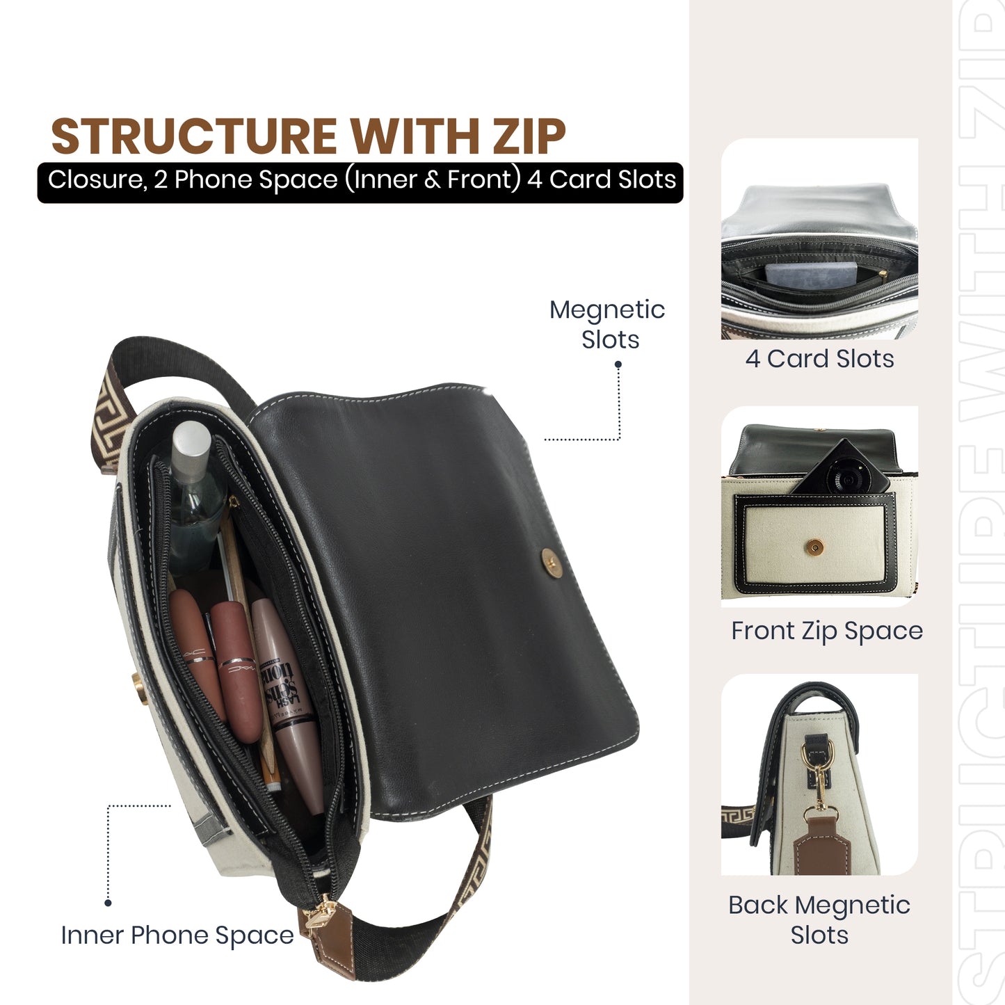Canvas Sling Bag For Casual Use, Shoulder Sling Bag with Adjustable Strap