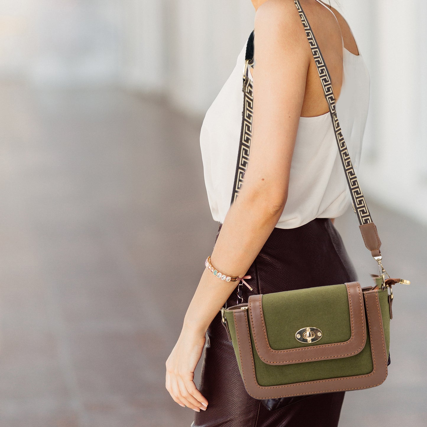 Canvas Shoulder Sling Bag with Adjustable Strap, Small Trendy Sling Crossbody Bag
