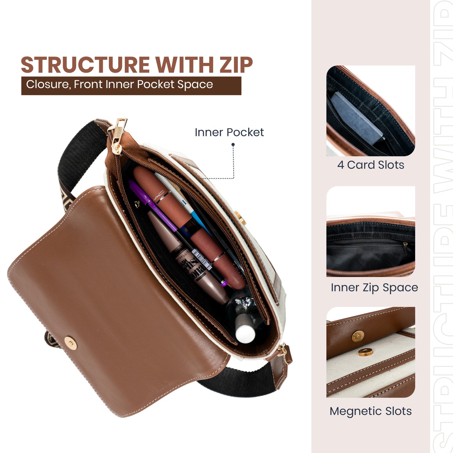 Canvas Sling Bag For Casual Use, Shoulder Sling Bag with Adjustable Strap