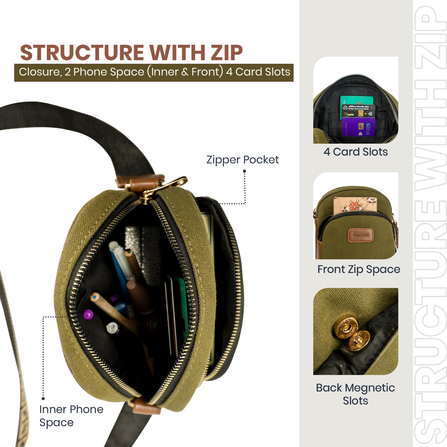 Sling Bag, Shoulder Sling Bag with Adjustable Strap