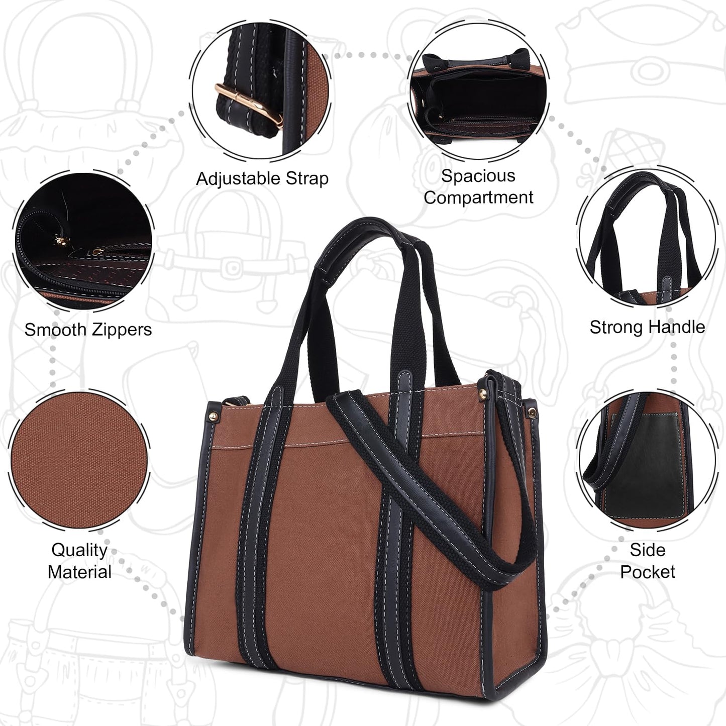 Canvas Laptop Tote Bag 12 inch Casual Small Briefcase Handbag