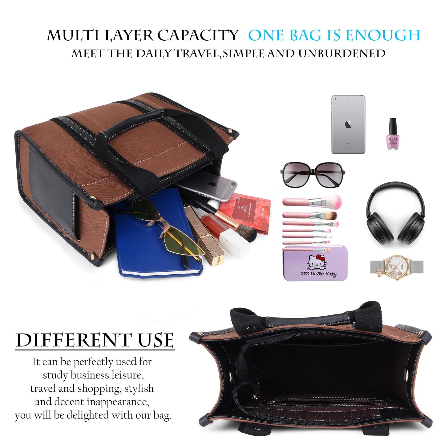 Canvas Laptop Tote Bag 12 inch Casual Small Briefcase Handbag