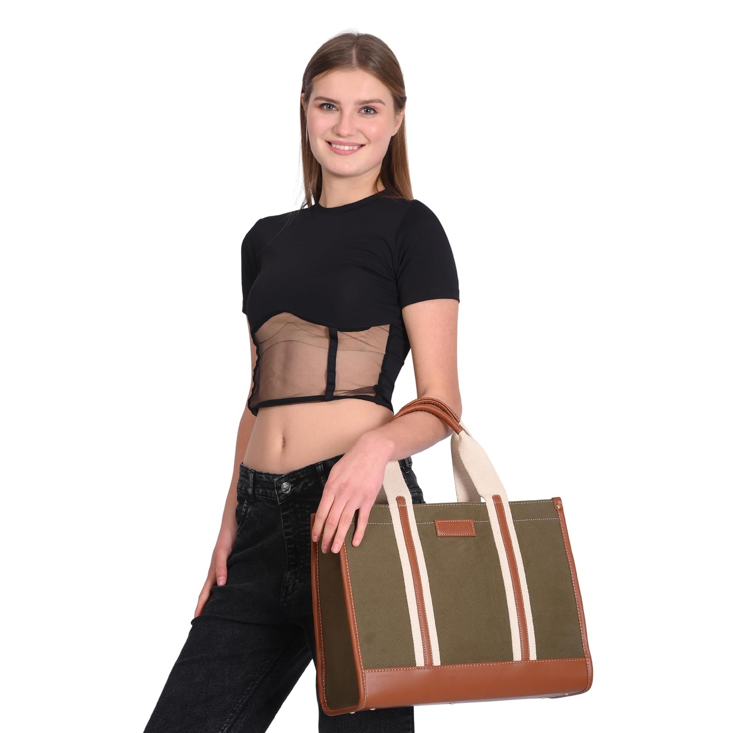 Canvas Laptop Tote Bag 12 inch Casual Small Briefcase Handbag