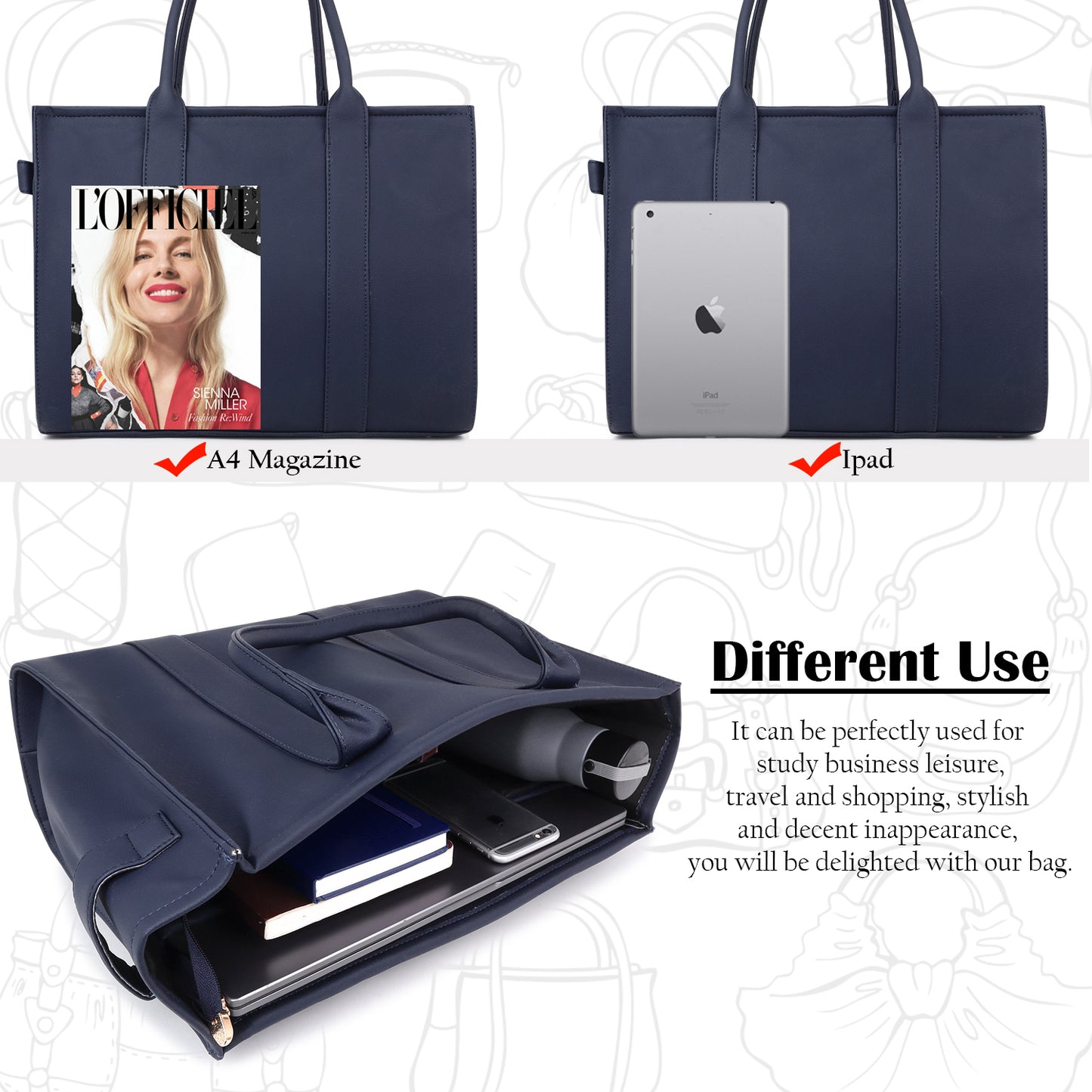 Womens Genuine Faux Leather Laptop Tote Bag, Breifcase Business Bag 14" Laptop Bag (0048))