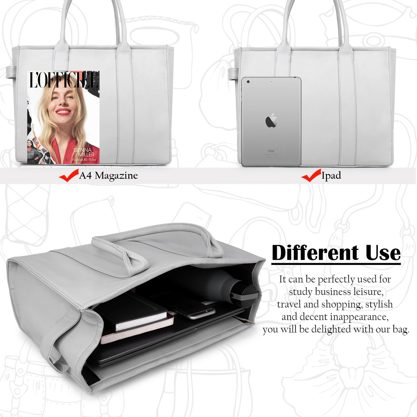 Womens Genuine Faux Leather Laptop Tote Bag, Breifcase Business Bag 14" Laptop Bag (0048))