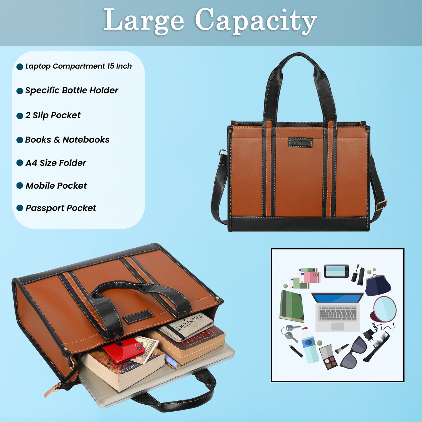 Women PU Laptop Tote bag 14 Inch College Bag Office Bag Briefcase Handbag