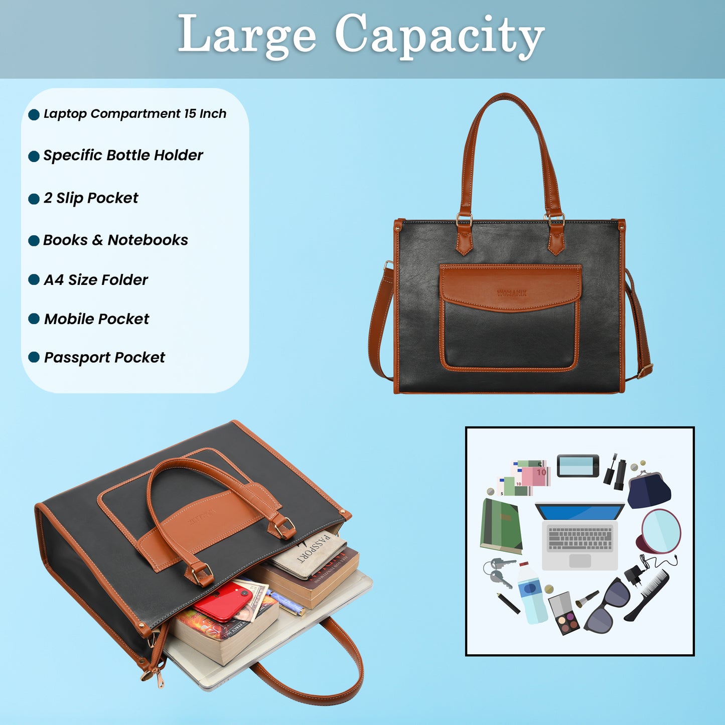 Women PU Laptop Tote bag 15 Inch College Bag Office Bag Briefcase Handbag (0076)