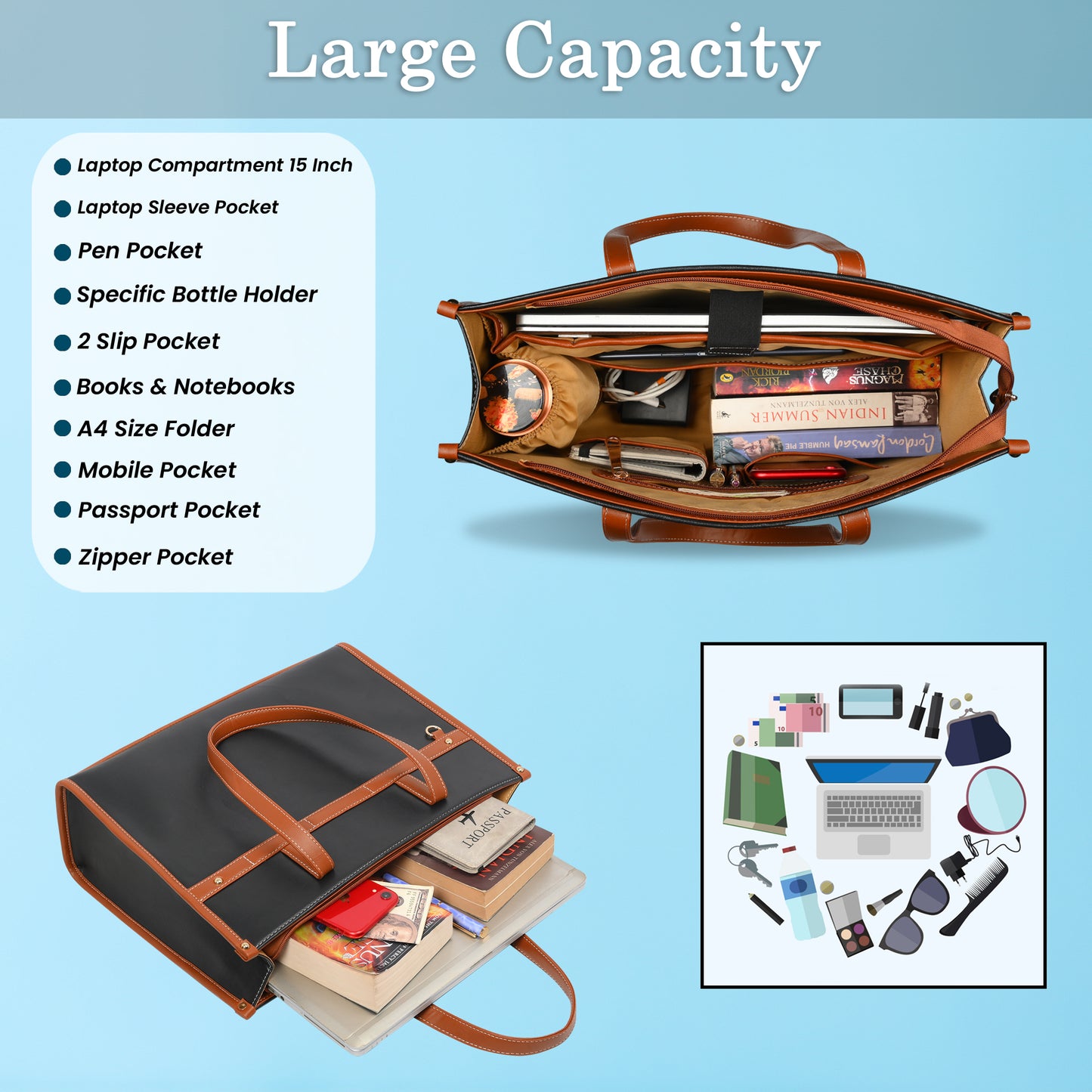 Women PU Laptop Tote bag 15 Inch College Bag Office Bag Briefcase Handbag (0078)