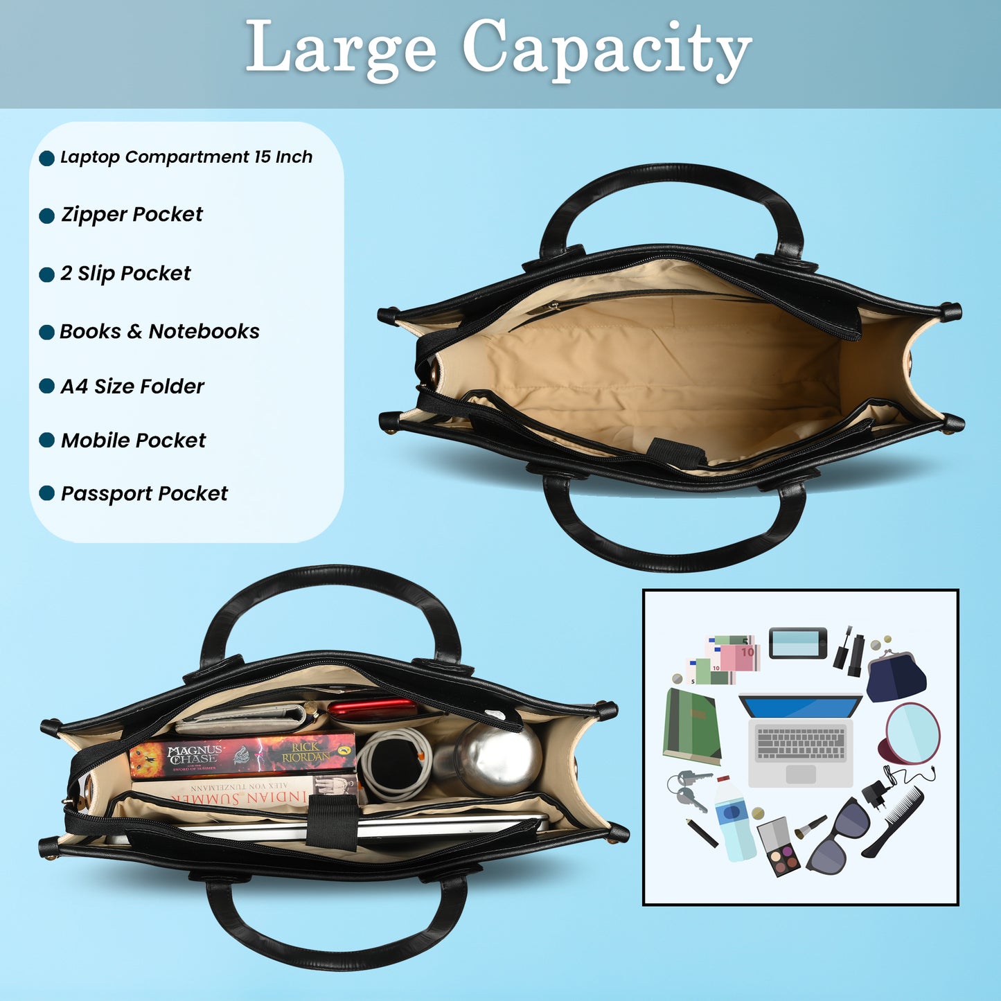 Women Canvas Laptop Tote Bags College Bag 14 inch Briefcase, Handbag for Office.