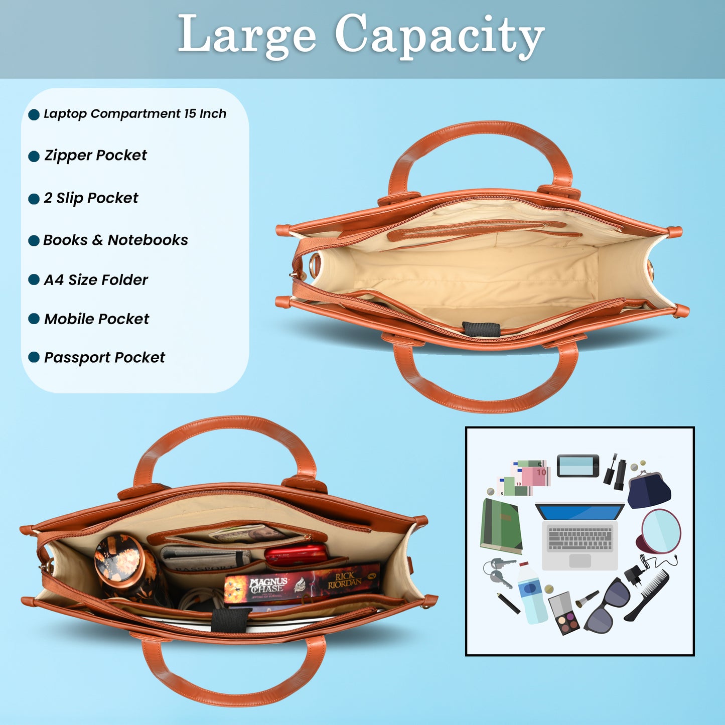 Women Canvas Laptop Tote Bags College Bag 14 inch Briefcase, Handbag for Office.