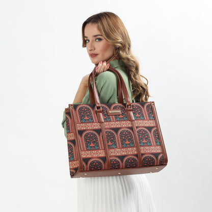 Womanix Pure Luxury Madona Tote bags for women office use | Tote bags for women office use | Office bag for woman | Stylish College bags for girls. (Black Brown)