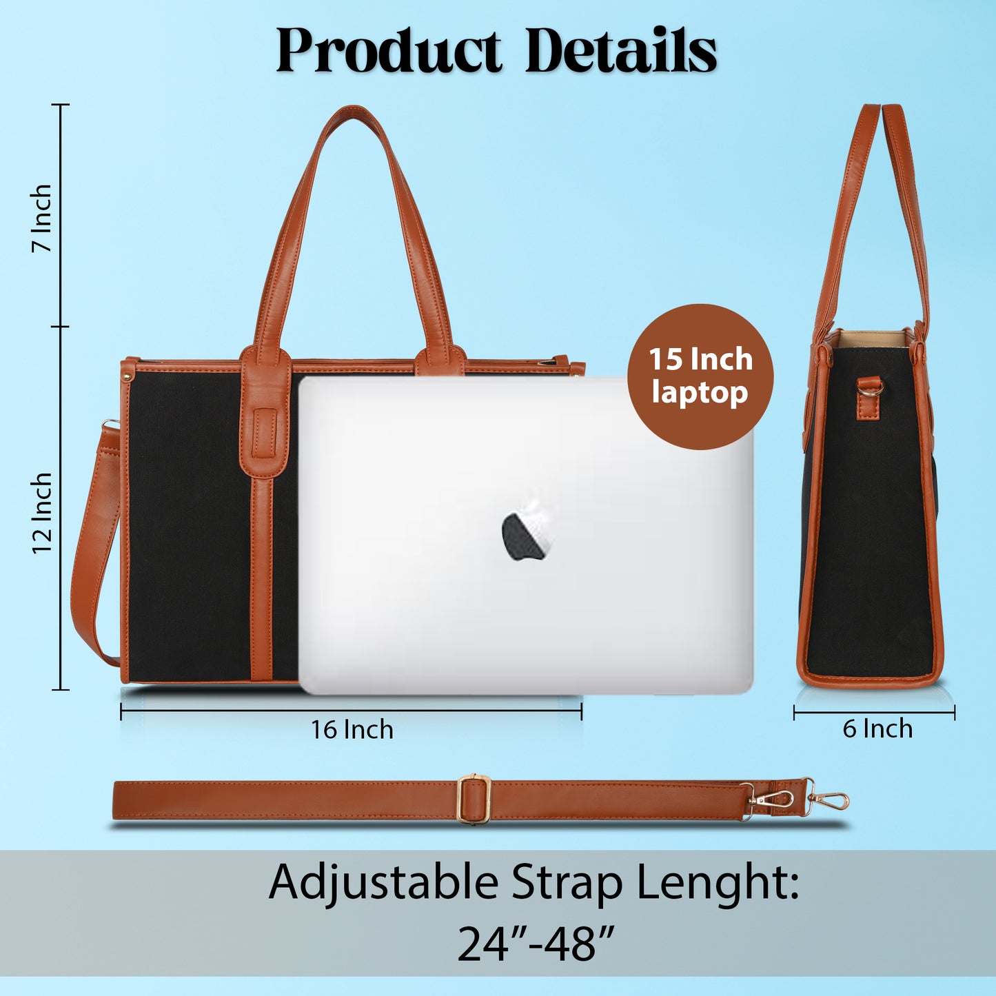 Women Canvas Laptop Tote Bags College Bag 14 inch Briefcase, Handbag for Office.
